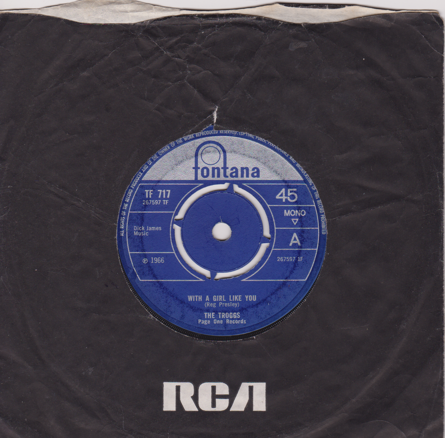 The Troggs – With A Girl Like You (Fontana 1966) 7" vinyl single VG/-