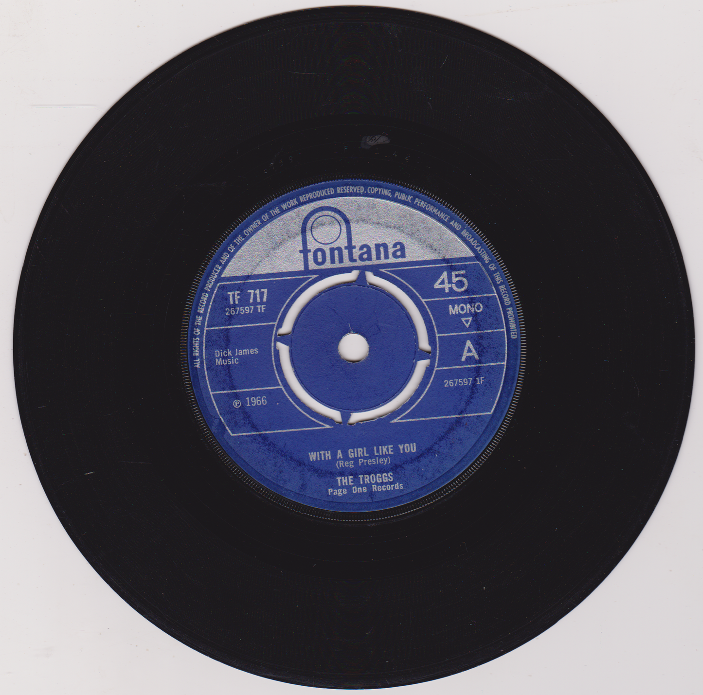 The Troggs – With A Girl Like You (Fontana 1966) 7" vinyl single VG/-