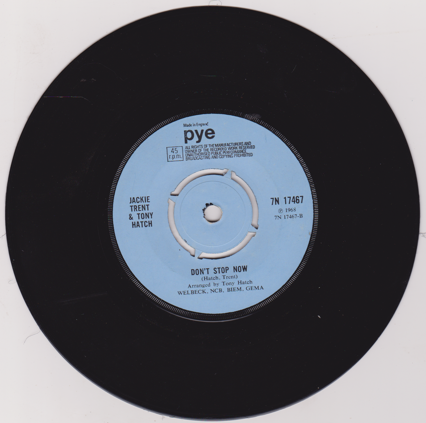 Jackie Trent & Tony Hatch – Thank You For Loving Me (Pye 1968) 7" vinyl single VG/G