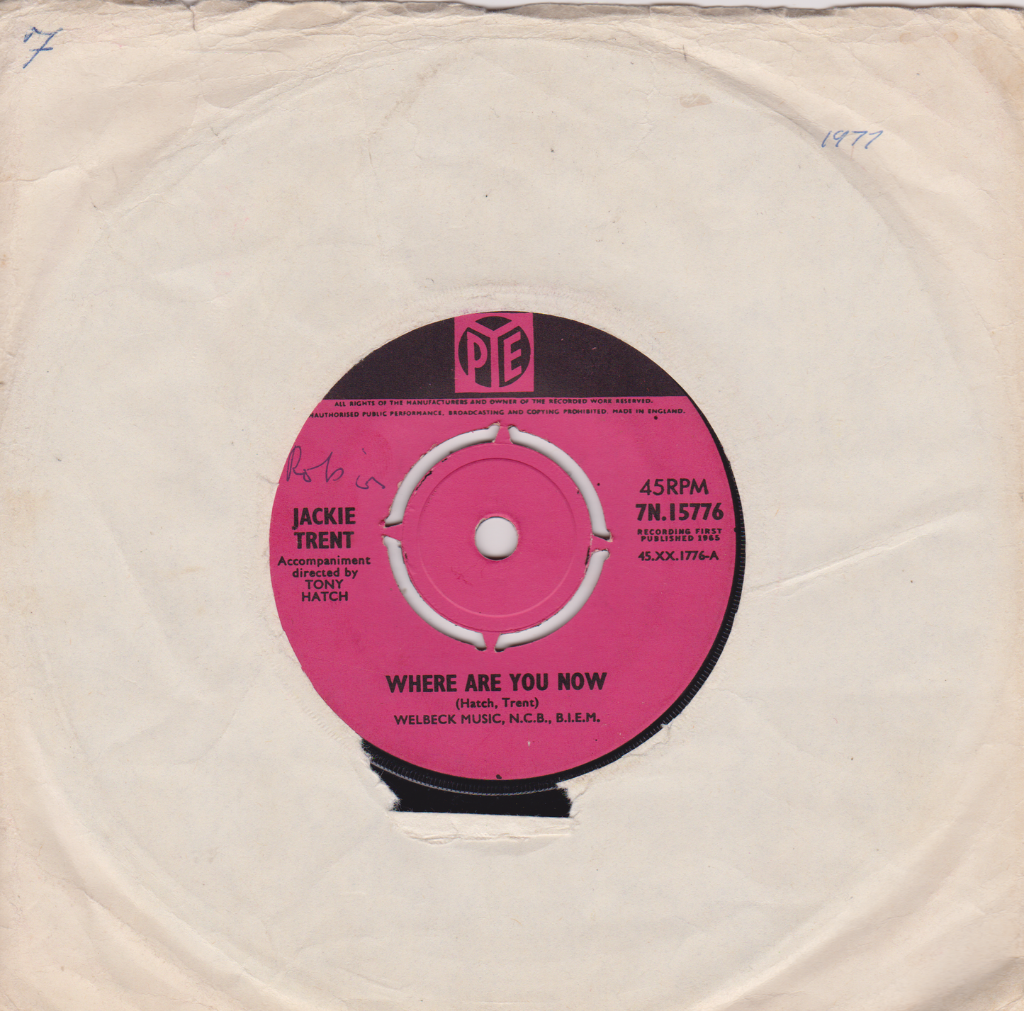 Jackie Trent – Where Are You Now (Pye 1965) 7" vinyl single VG/-