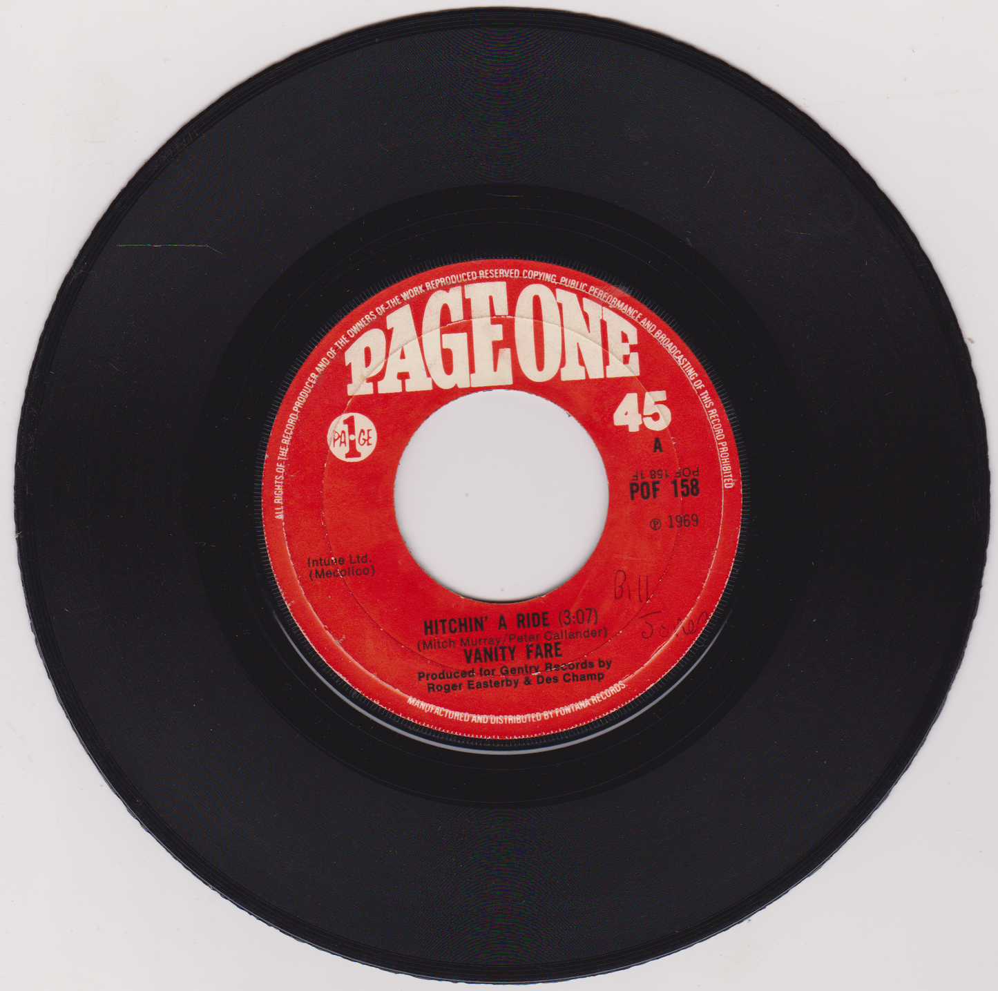 Vanity Fare - Hitchin' A Ride (Page One 1969) 7" vinyl single G+/- jukebox