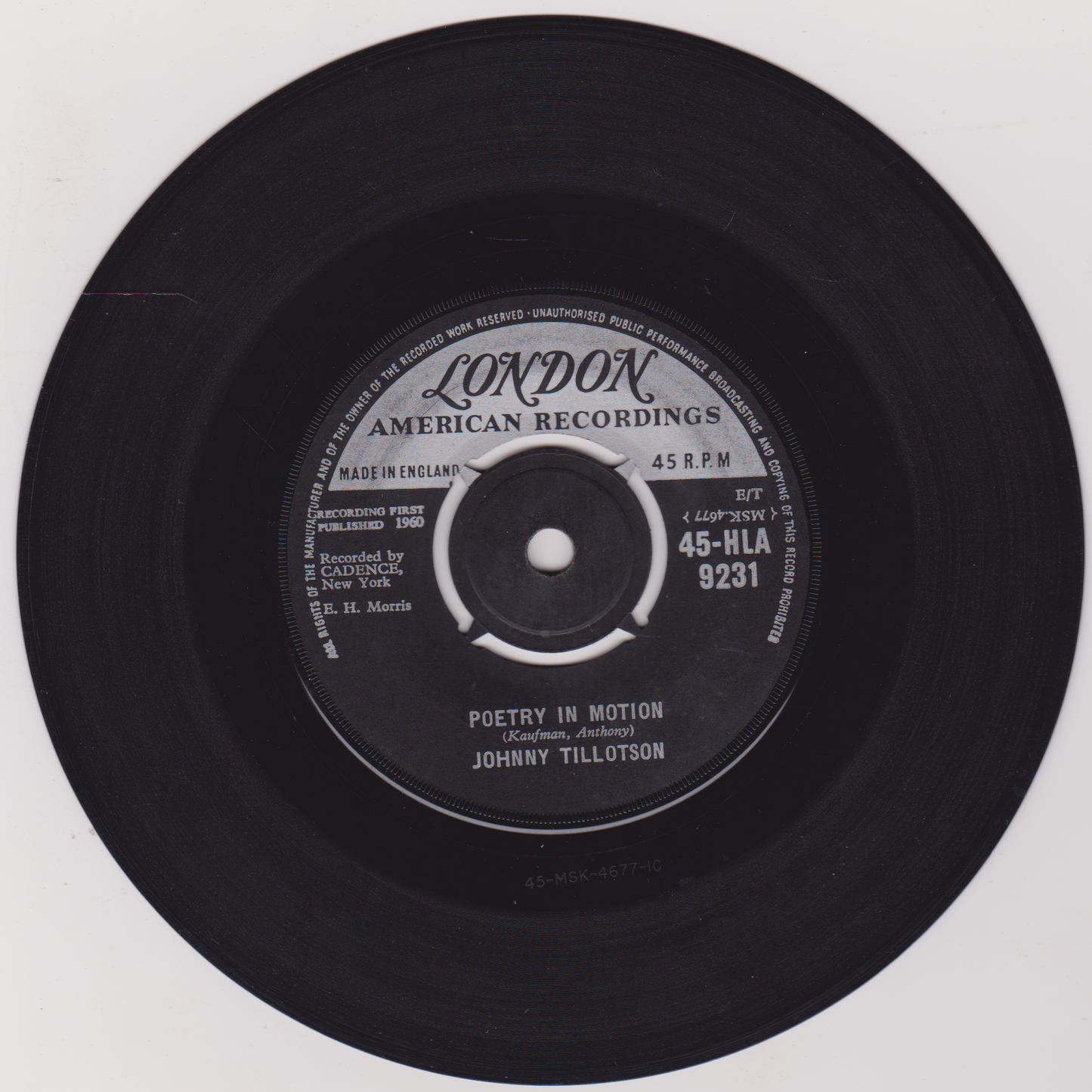 Johnny Tillotson – Poetry In Motion (London 1960) 7" vinyl single VG/-