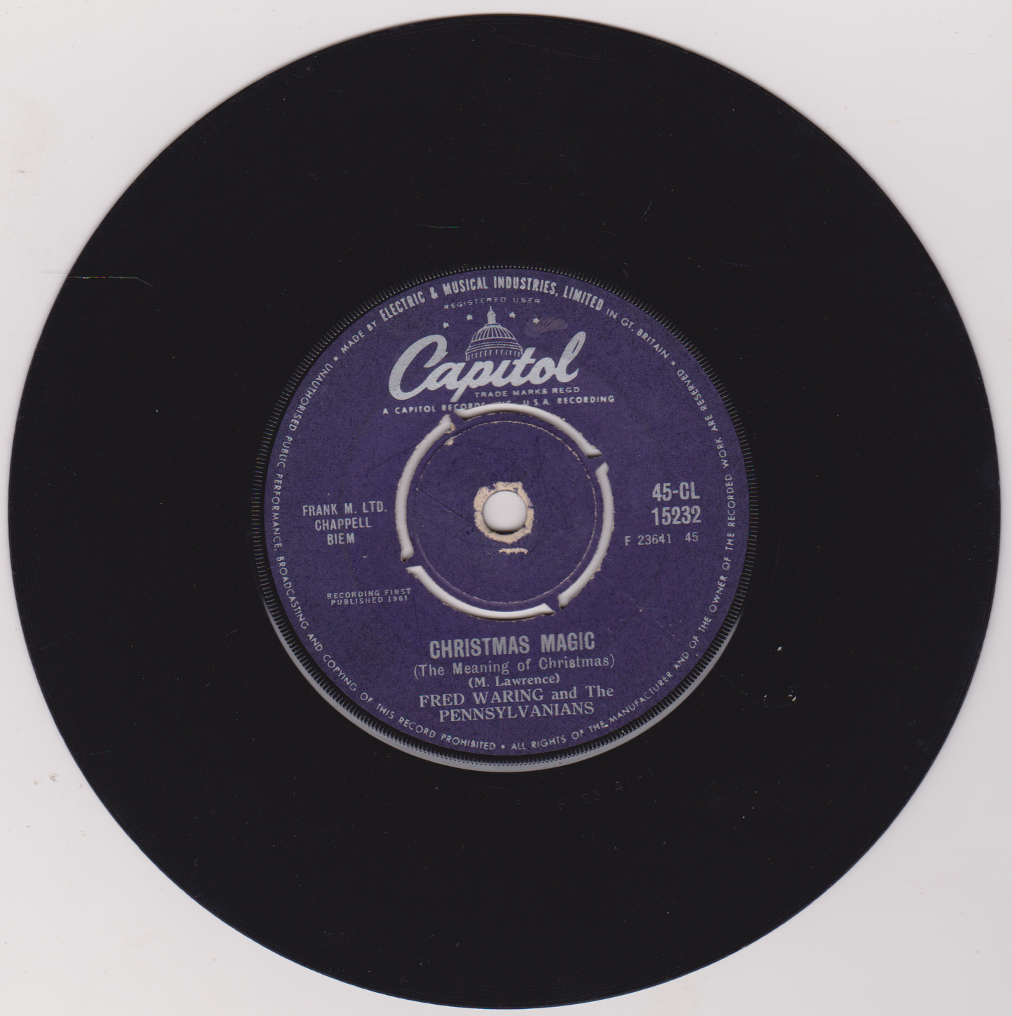Fred Waring And The Pennsylvanians – Christmas Magic (Capitol 1961) 7" vinyl single VG/-