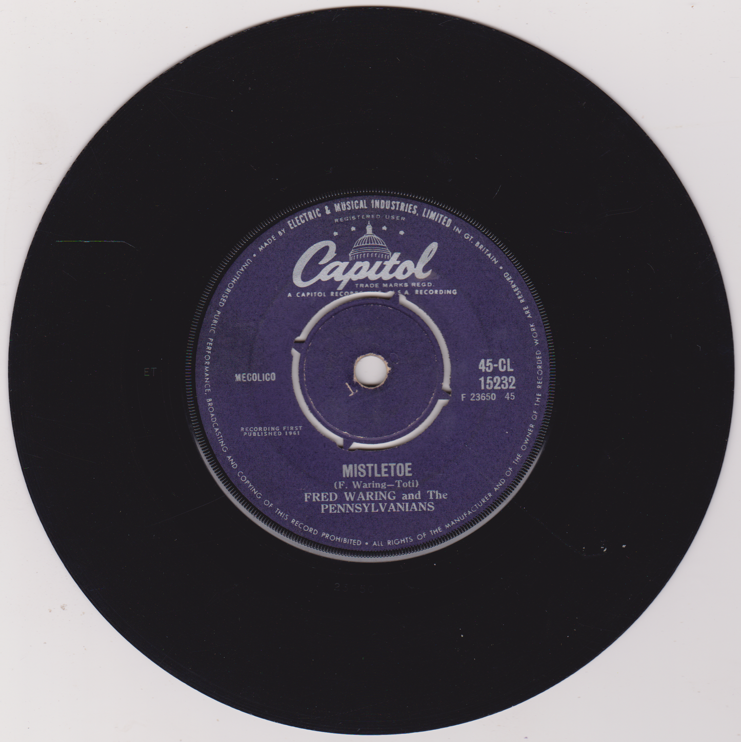 Fred Waring And The Pennsylvanians – Christmas Magic (Capitol 1961) 7" vinyl single VG/-