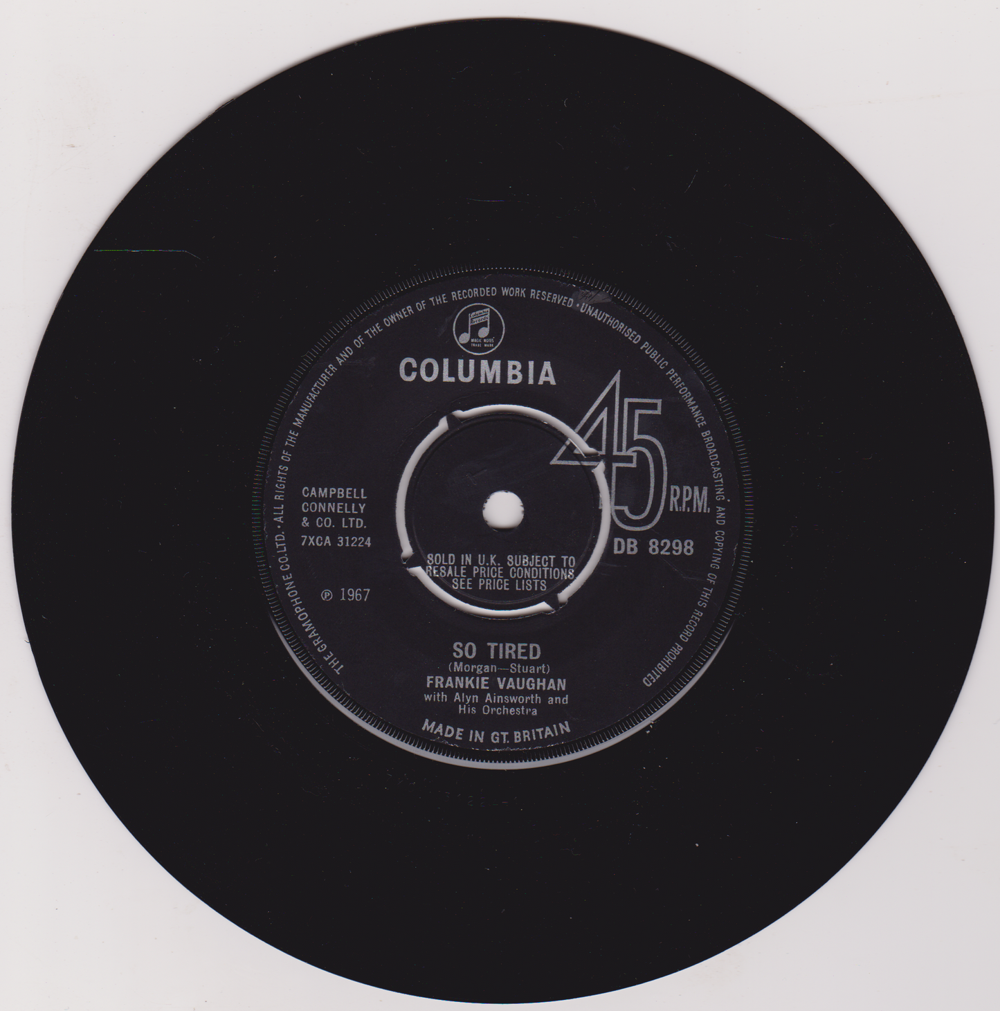 Frankie Vaughan – So Tired (Columbia 1967) 7" vinyl single VG/VG