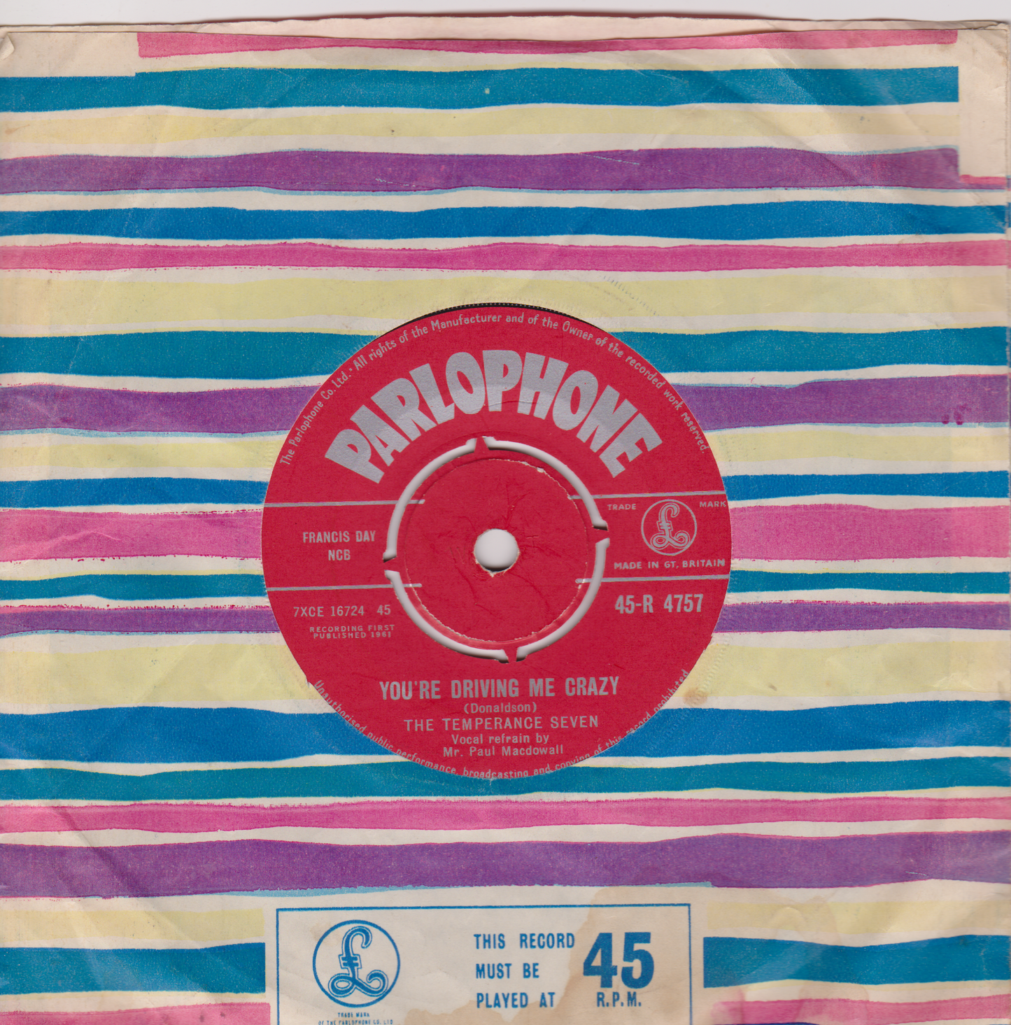 The Temperance Seven – You're Driving Me Crazy (Parlophone 1961) 7" vinyl single VG/-