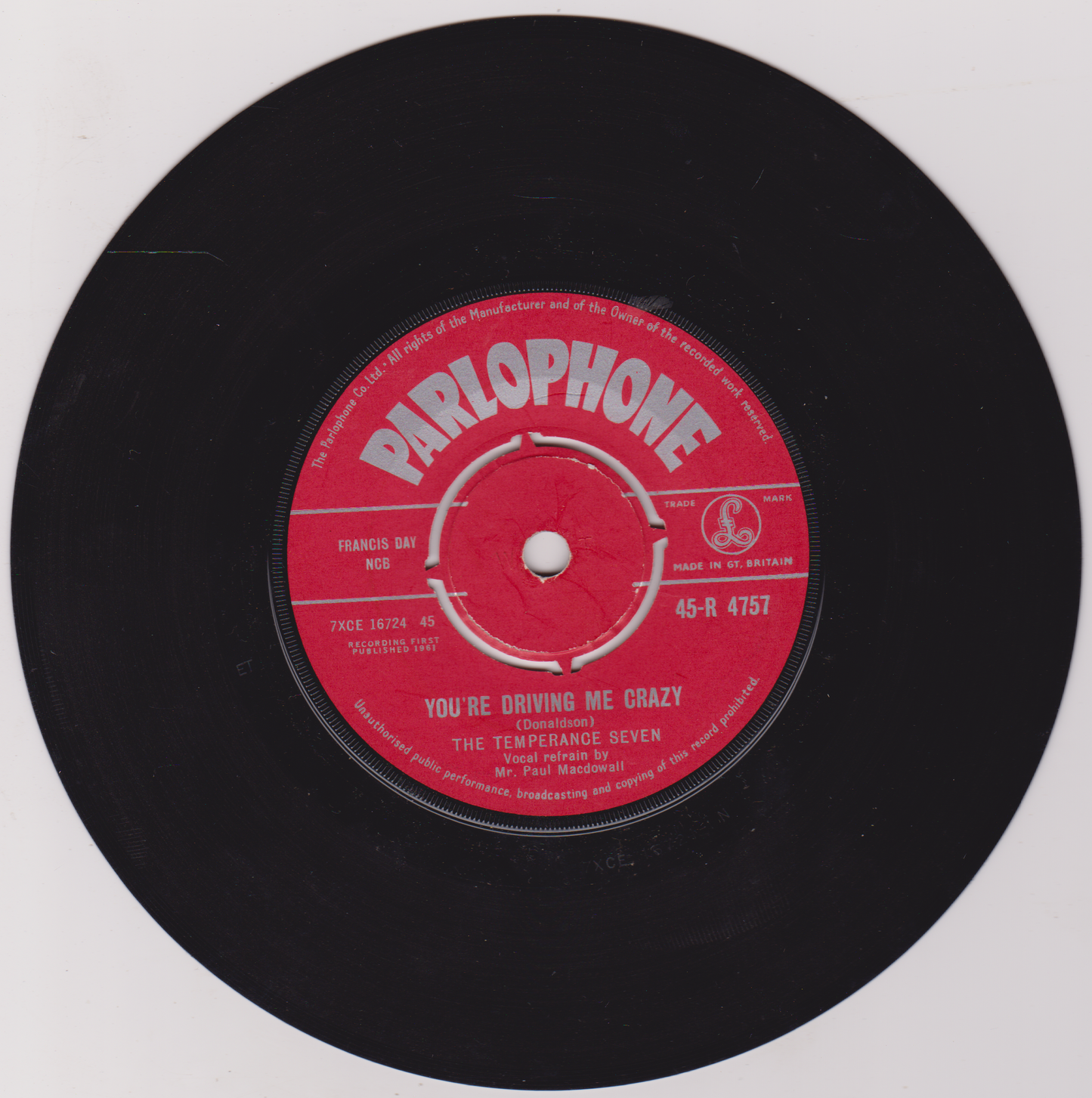 The Temperance Seven – You're Driving Me Crazy (Parlophone 1961) 7" vinyl single VG/-