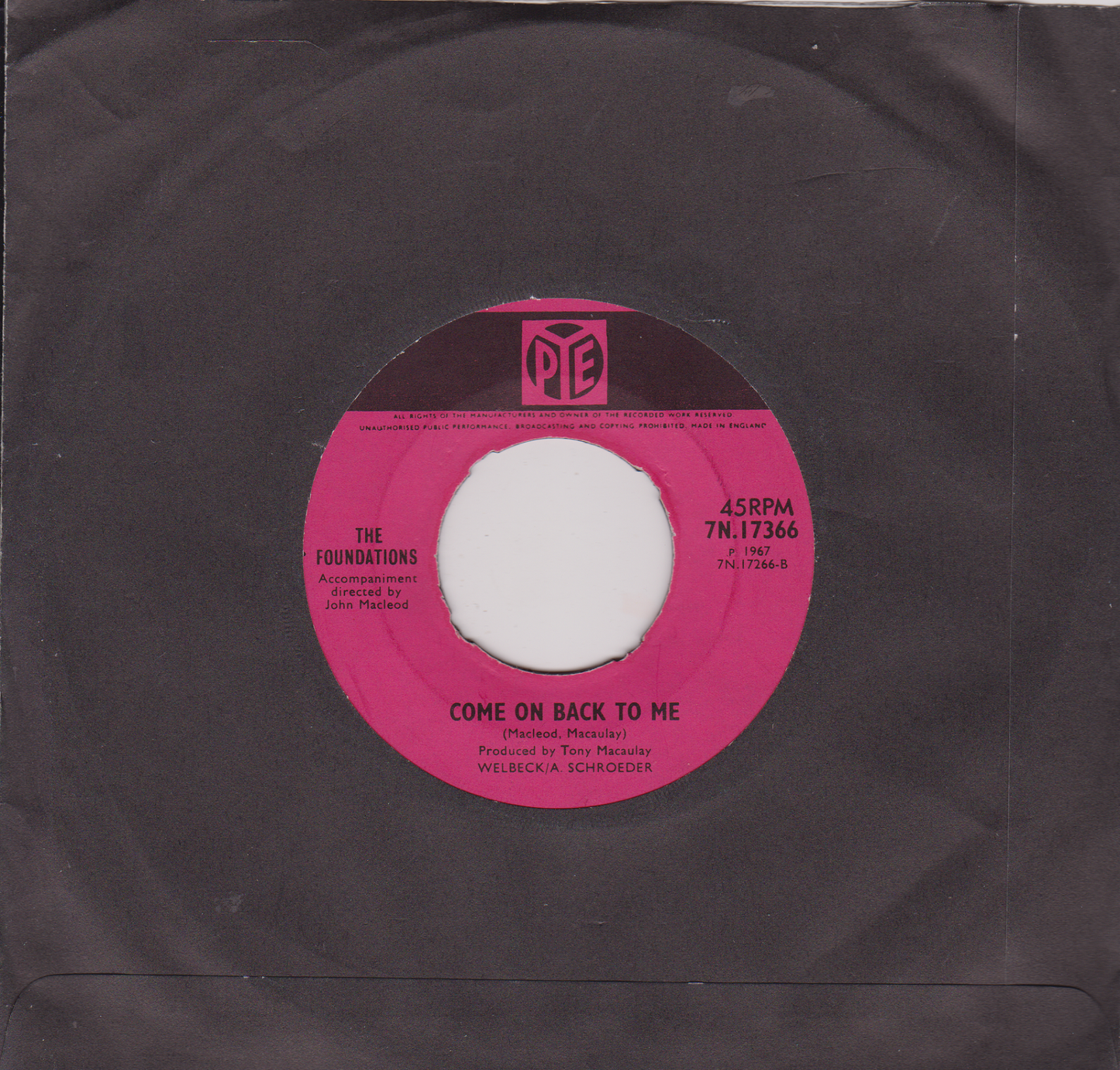 The Foundations – Baby, Now That I've Found You (Pye 1967) 7" vinyl single VG/-