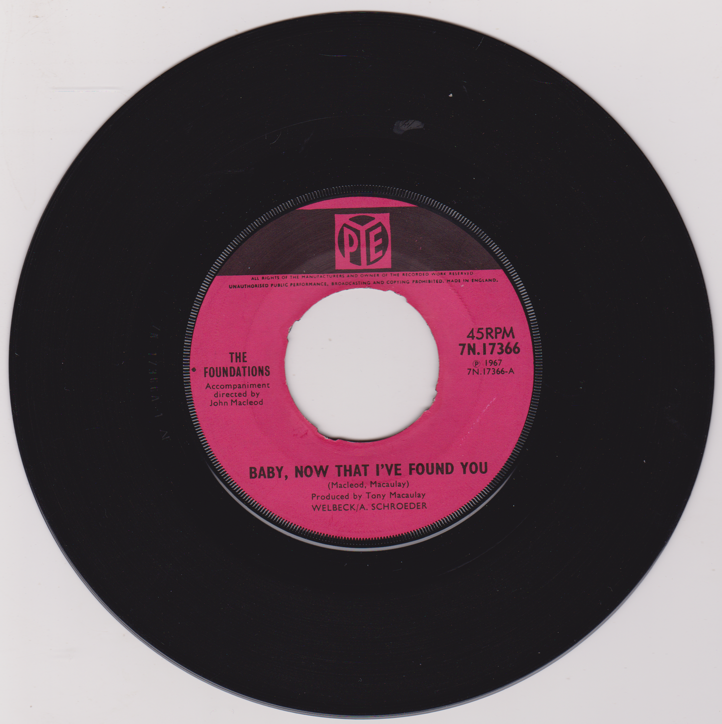 The Foundations – Baby, Now That I've Found You (Pye 1967) 7" vinyl single VG/-