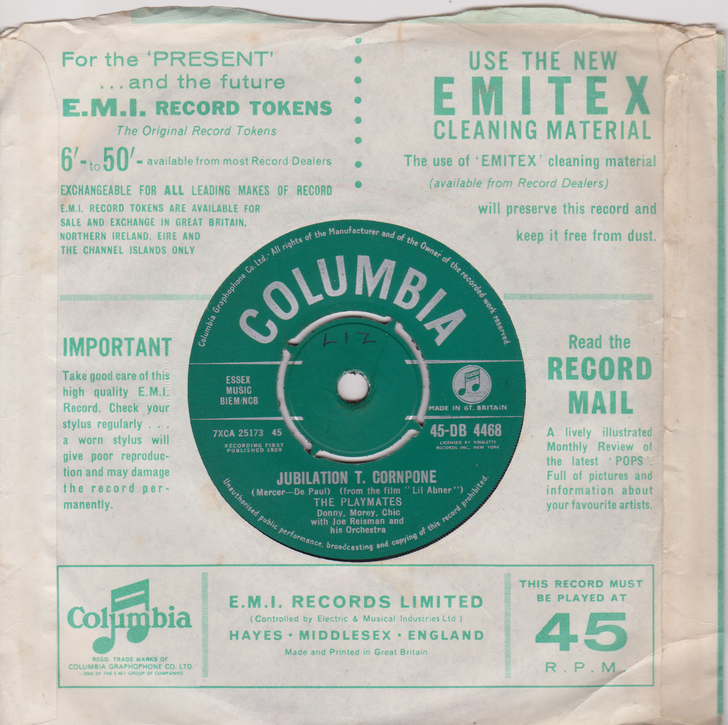 The Playmates - Parade Of Pretty Girls (Columbia 1960) 7" vinyl single VG/VG