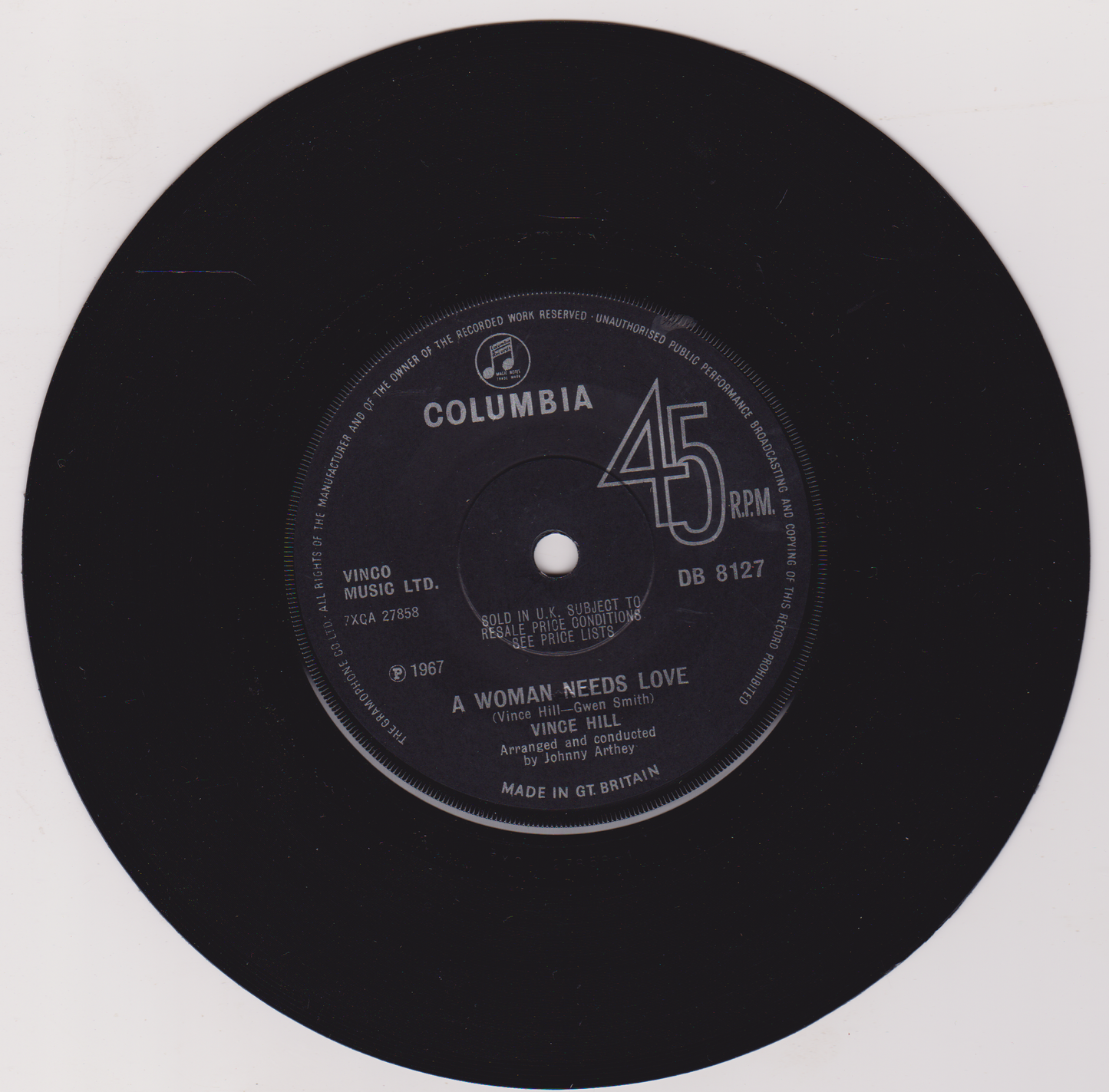 Vince Hill – Edelweiss (Columbia, 1967) 7" vinyl single VG/-