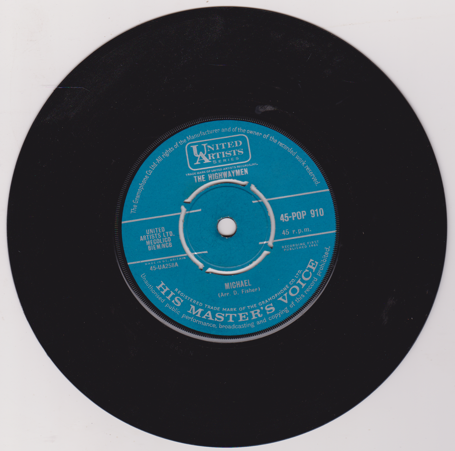 The Highwaymen – Michael (HMV 1961) 7" vinyl single VG/-