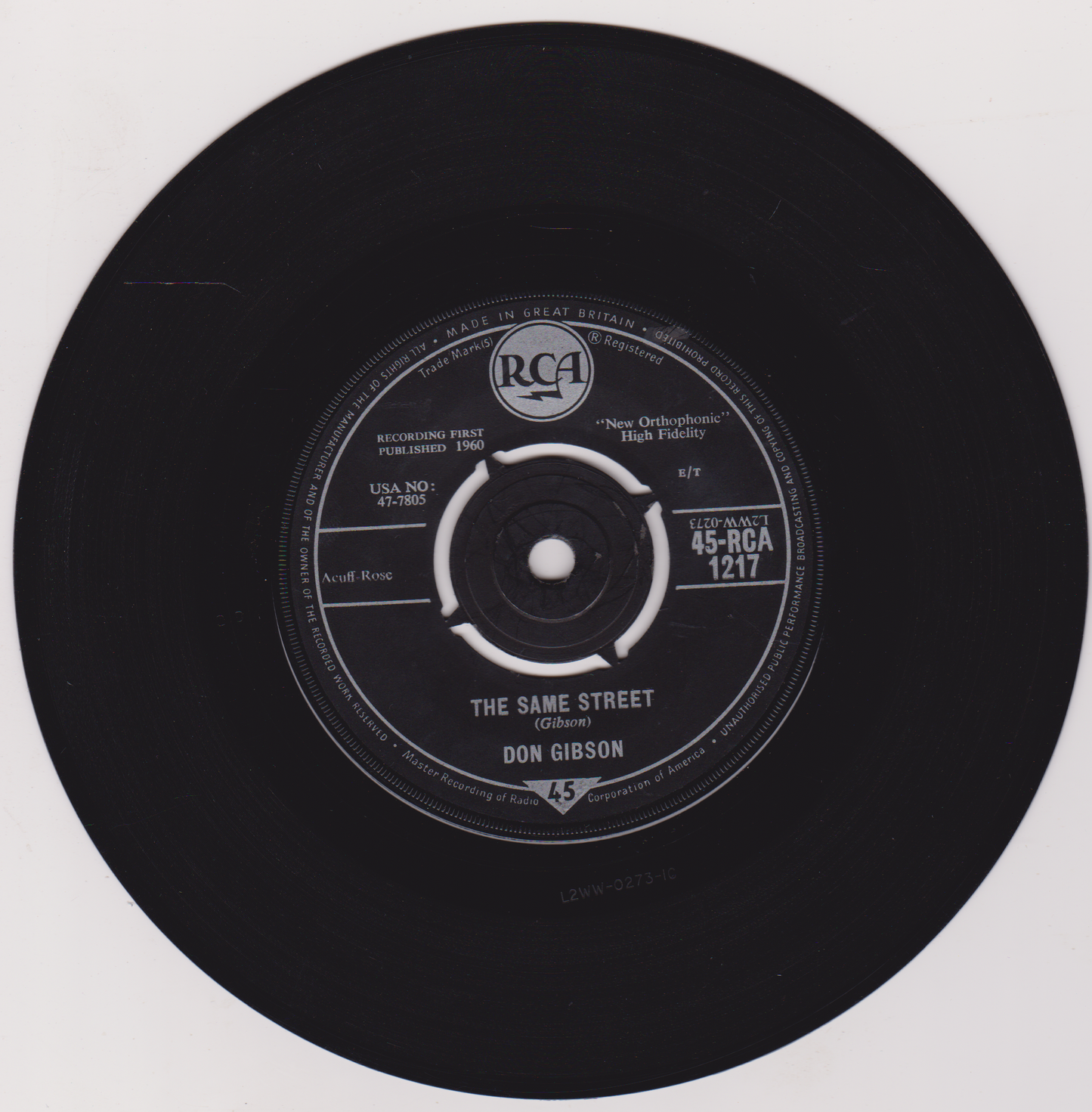 Don Gibson – The Same Street (RCA 1960) 7" vinyl single VG/-