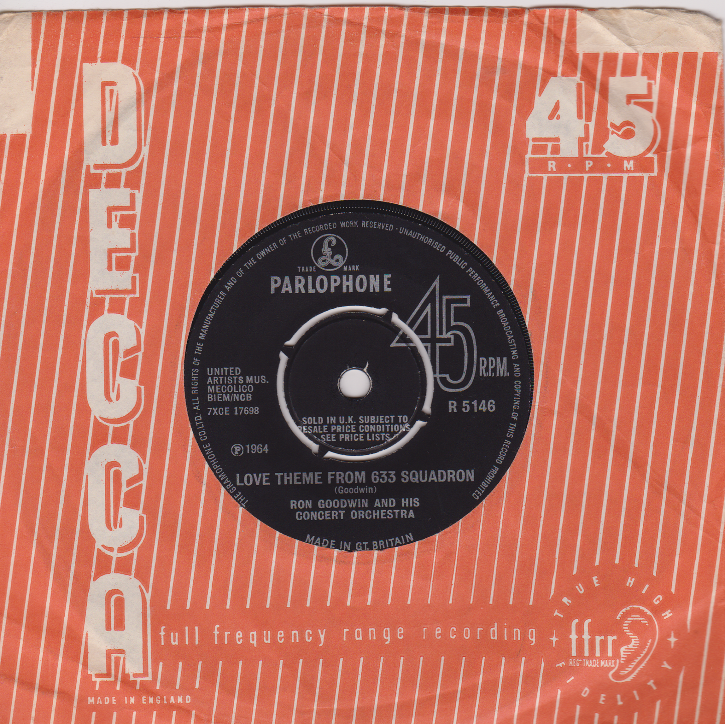 Ron Goodwin And His Concert Orchestra – 633 Squadron (Parlophone 1964) 7" vinyl single VG/-