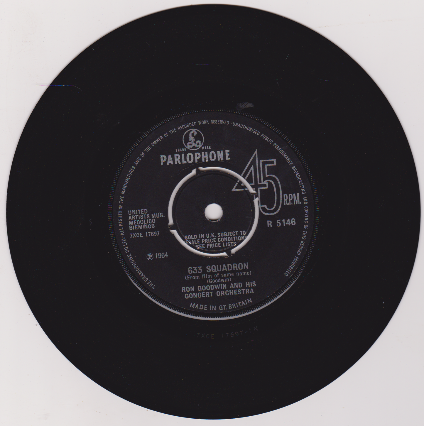 Ron Goodwin And His Concert Orchestra – 633 Squadron (Parlophone 1964) 7" vinyl single VG/-