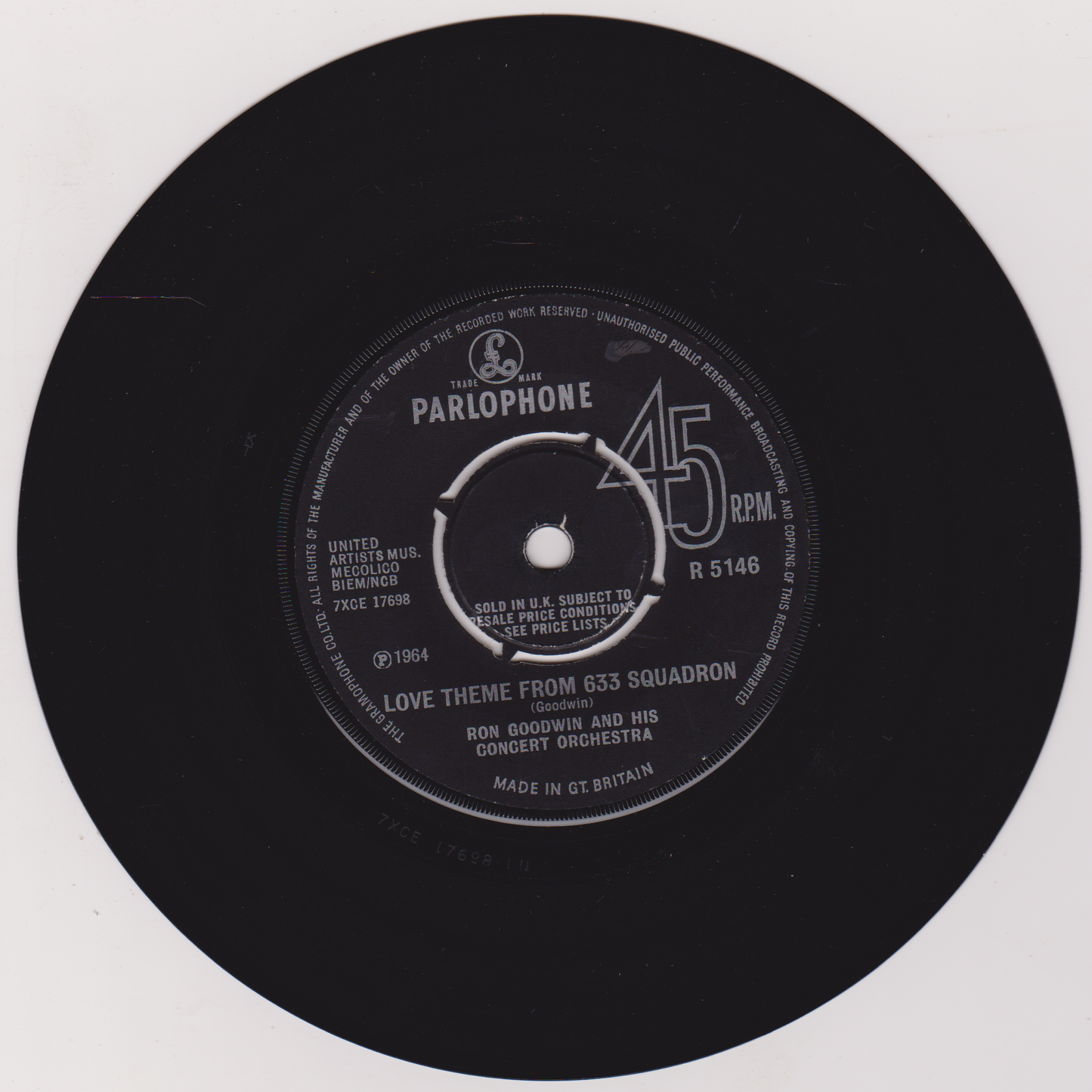 Ron Goodwin And His Concert Orchestra – 633 Squadron (Parlophone 1964) 7" vinyl single VG/-