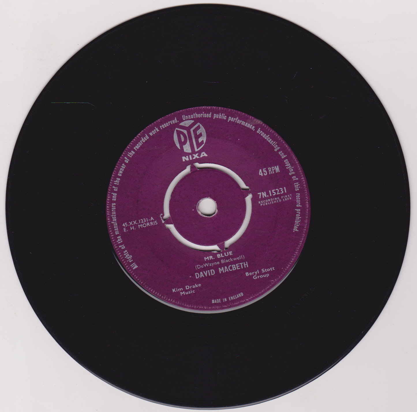 David MacBeth – Mr Blue (Pye 1959) 7" vinyl single VG/-