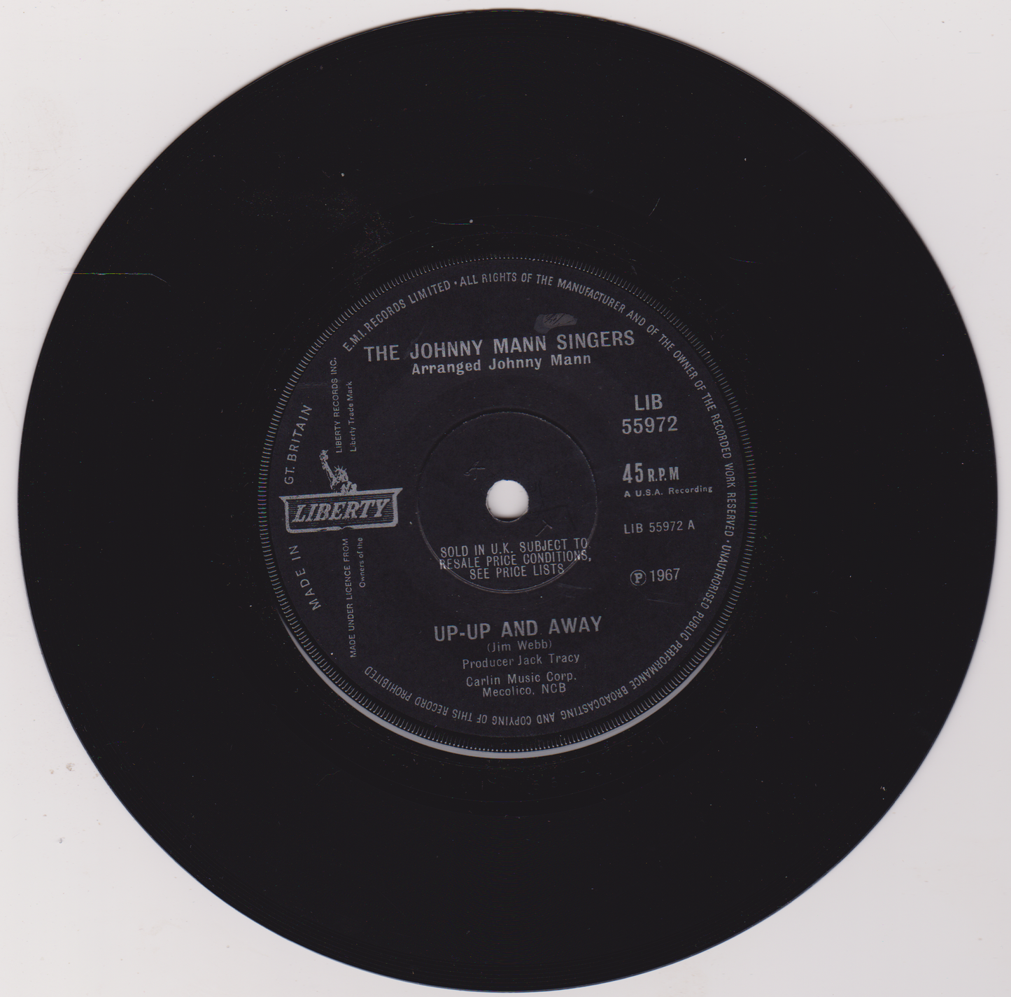 The Johnny Mann Singers – Up-up And Away (Liberty 1967) 7" vinyl single VG/-