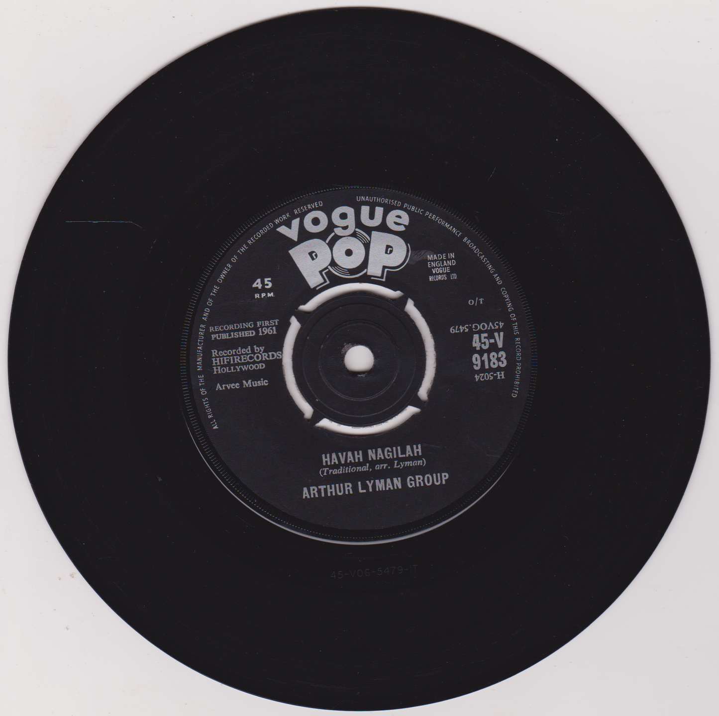 Arthur Lyman Group – Yellow Bird (Vogue 1961) 7" vinyl single VG/-