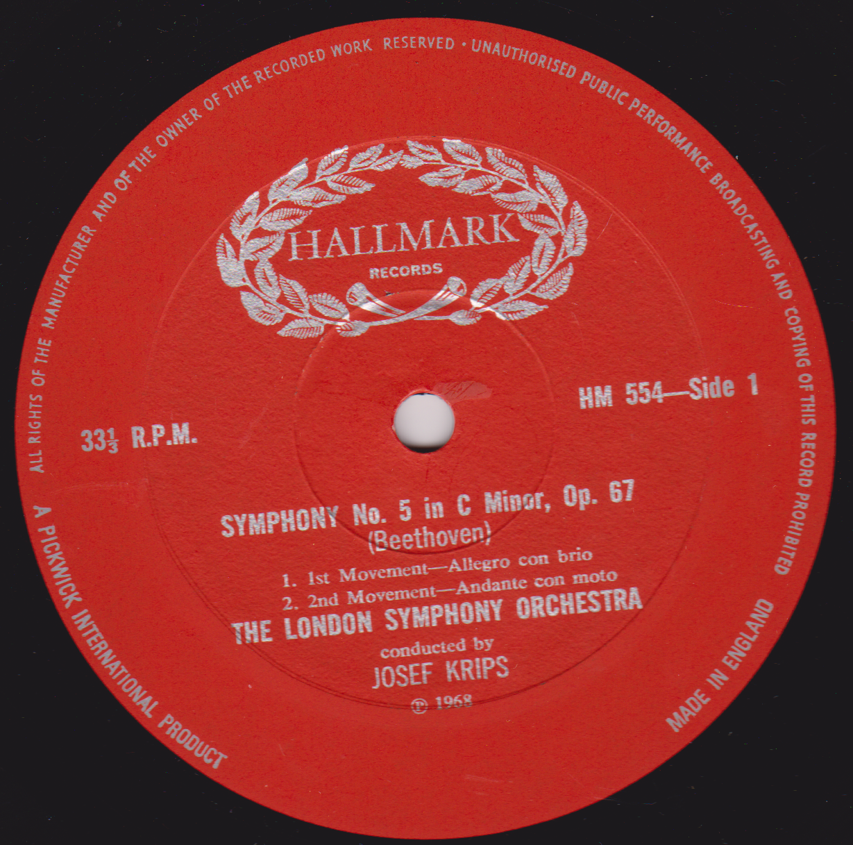 Beethoven / London Symphony Orchestra / Krips – The Victory Symphony (Symphony No.5 In C Major, Op.67) 12" vinyl LP VG/VG