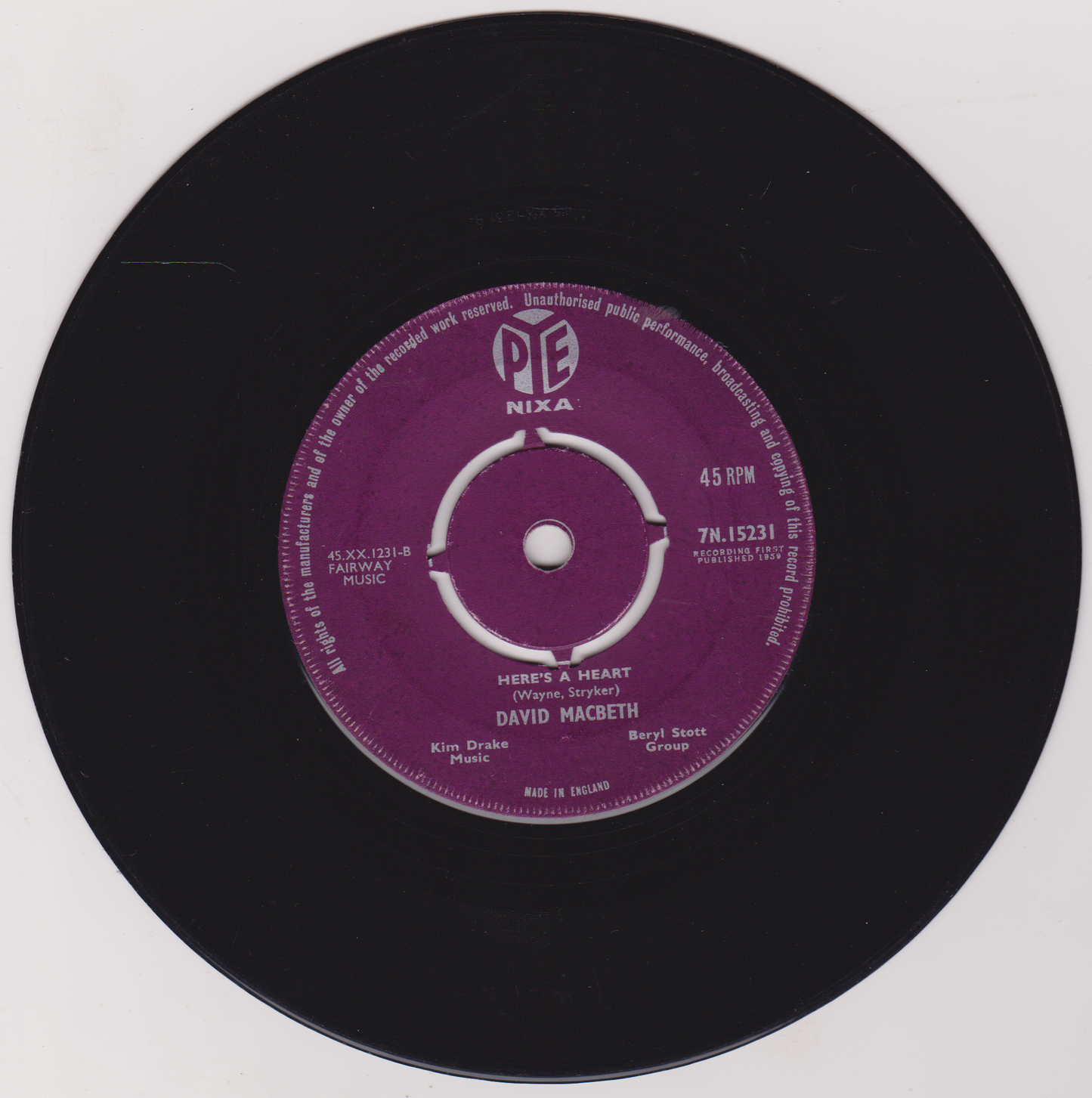 David MacBeth – Mr Blue (Pye 1959) 7" vinyl single VG/-