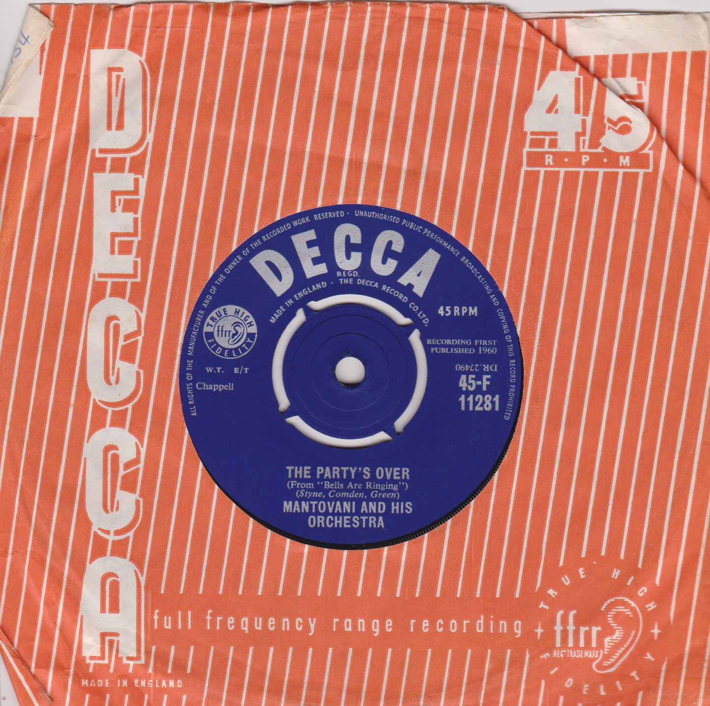 Mantovani And His Orchestra – The Green Leaves Of Summer (Decca 1960) 7" vinyl single VG/-