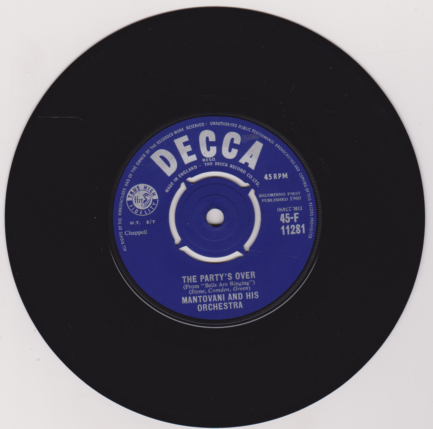 Mantovani And His Orchestra – The Green Leaves Of Summer (Decca 1960) 7" vinyl single VG/-