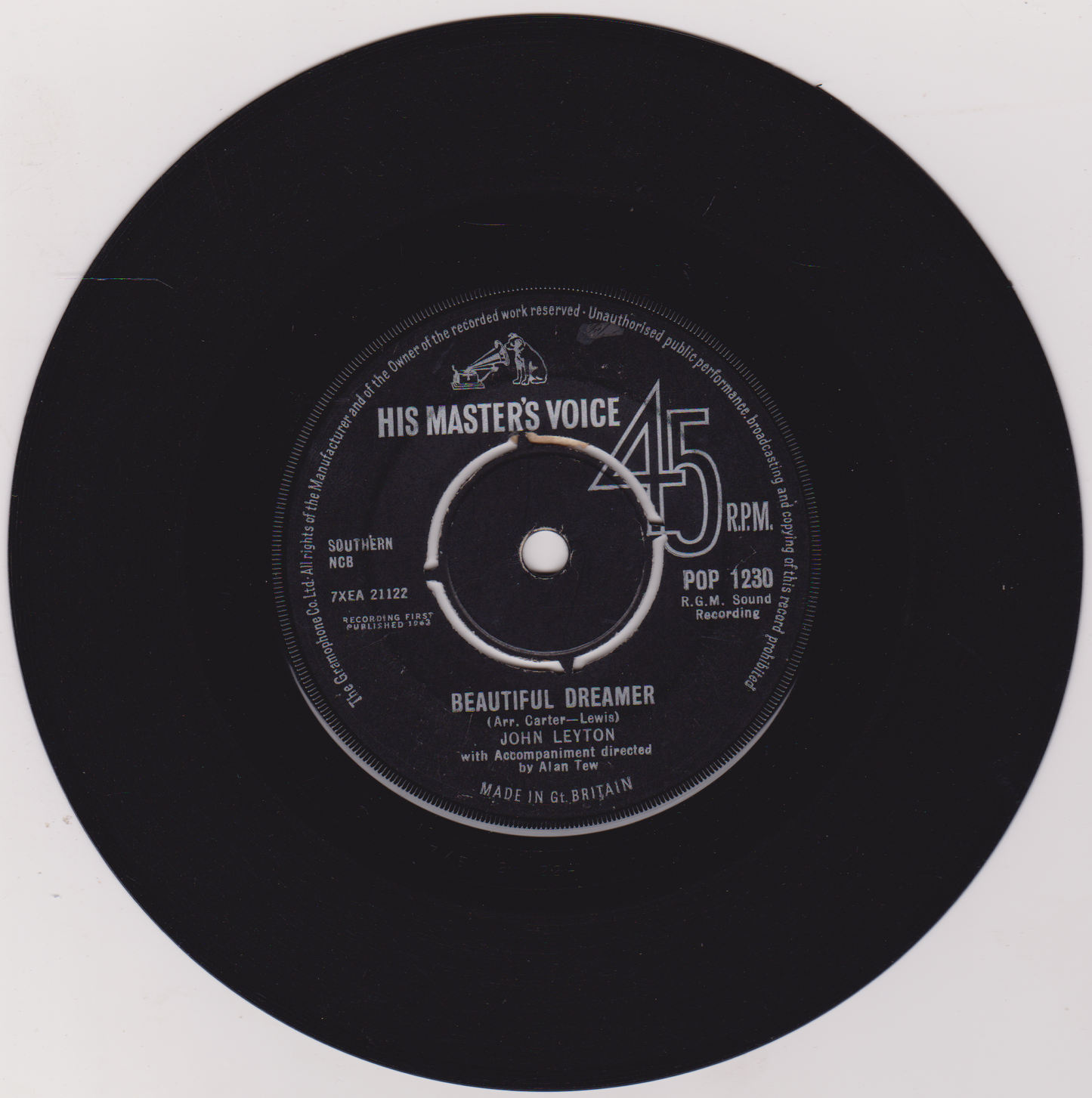 John Leyton - Beautiful Dreamer (HMV 1963) 7" vinyl single VG/-