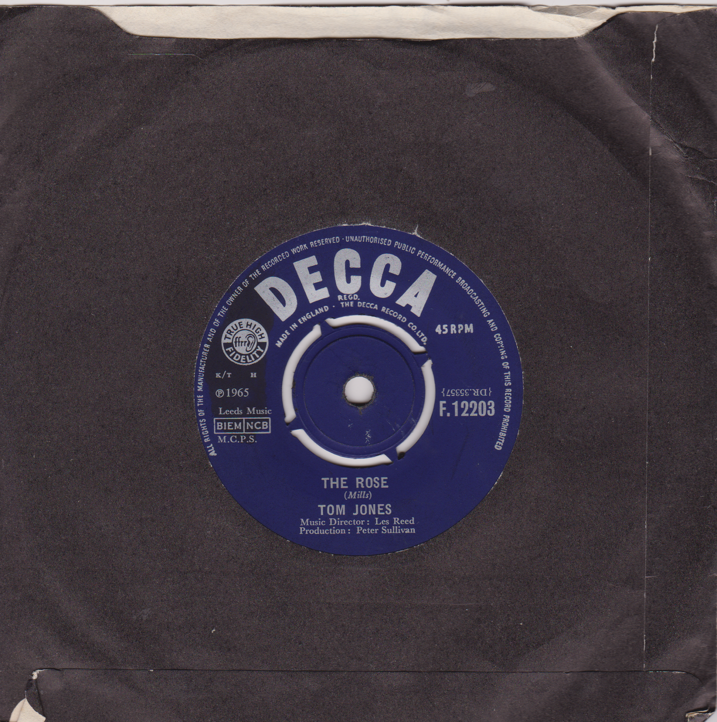 Tom Jones – What's New Pussycat? (Decca, 1965) 7" vinyl single VG/-