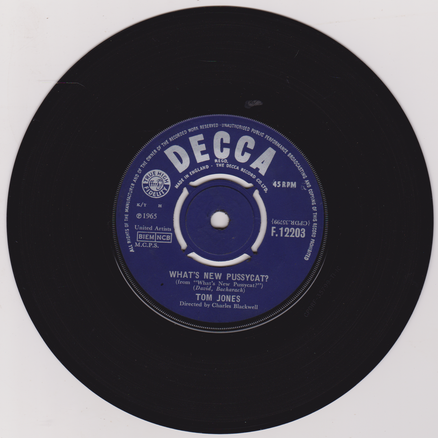 Tom Jones – What's New Pussycat? (Decca, 1965) 7" vinyl single VG/-
