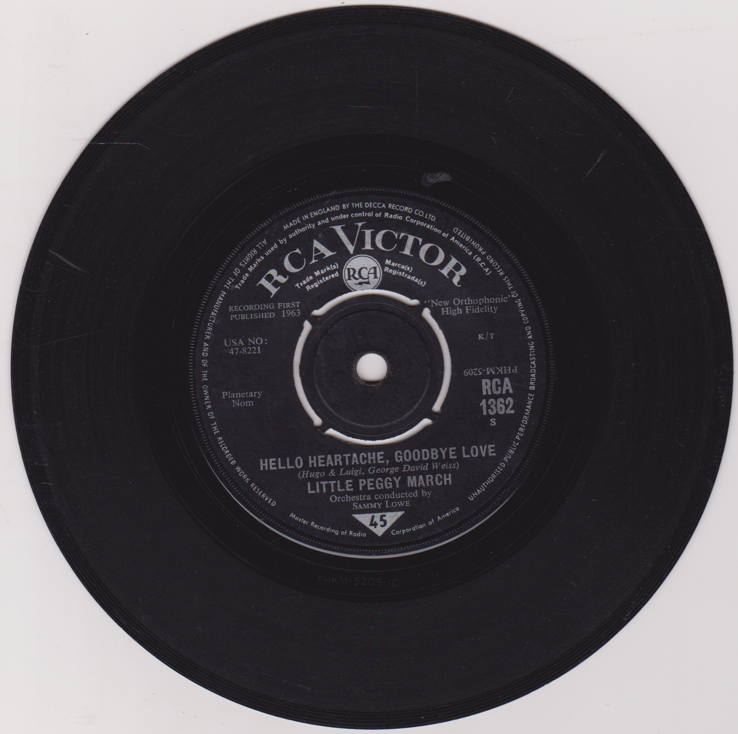 Little Peggy March – Hello Heartache, Goodbye Love (RCA 1963) 7" vinyl single G/-