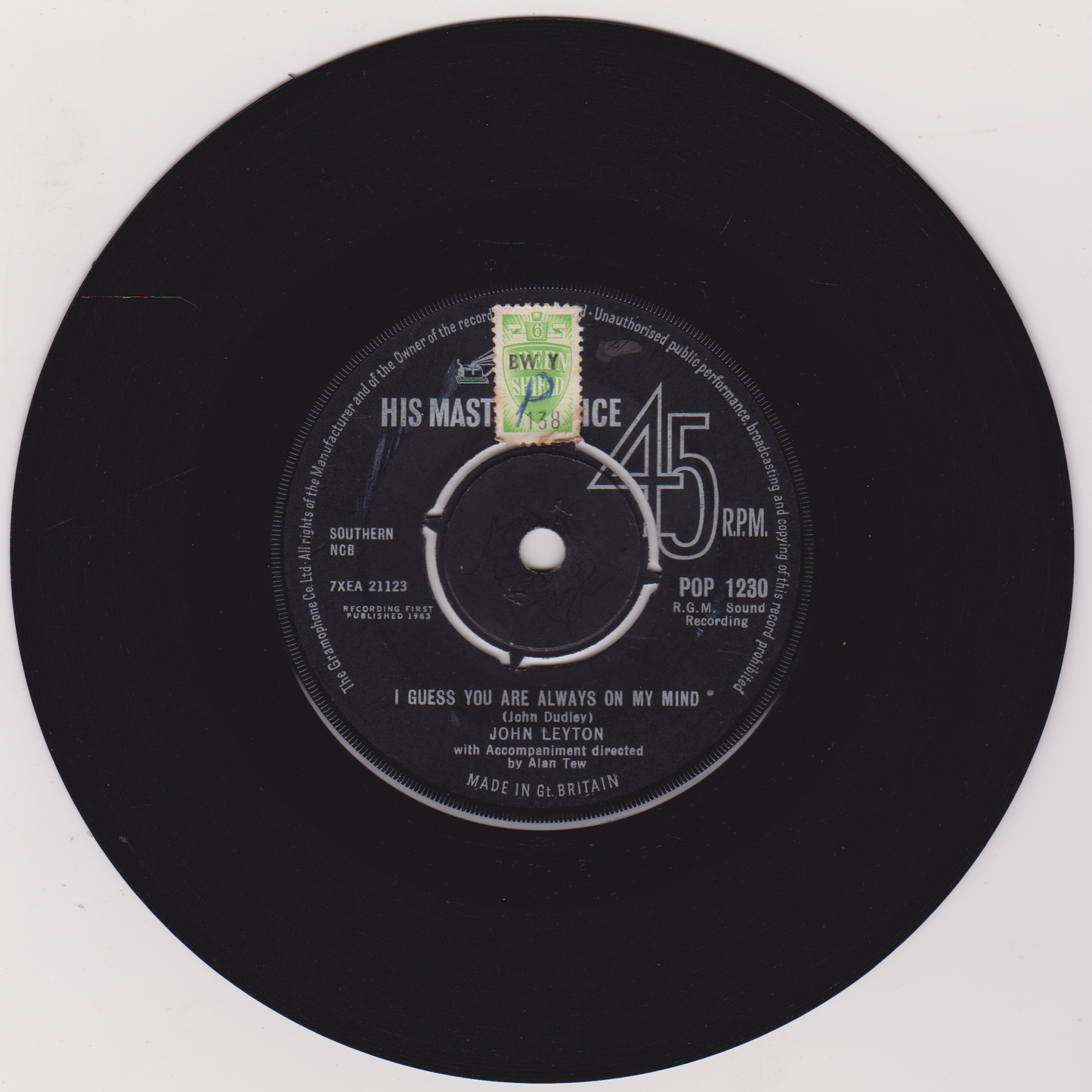 John Leyton - Beautiful Dreamer (HMV 1963) 7" vinyl single VG/-