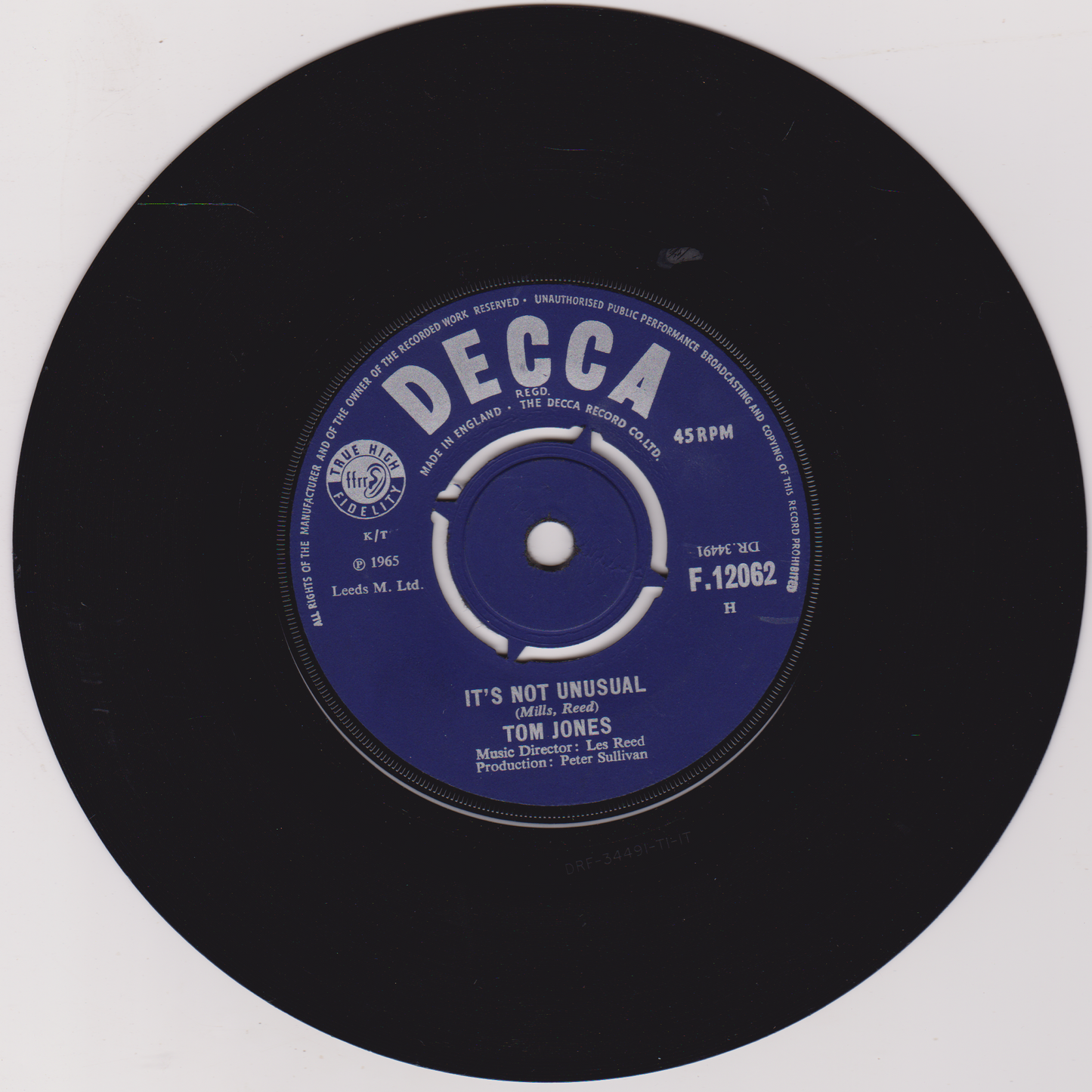 Tom Jones – It's Not Unusual (Decca, 1965) 7" vinyl single VG/-