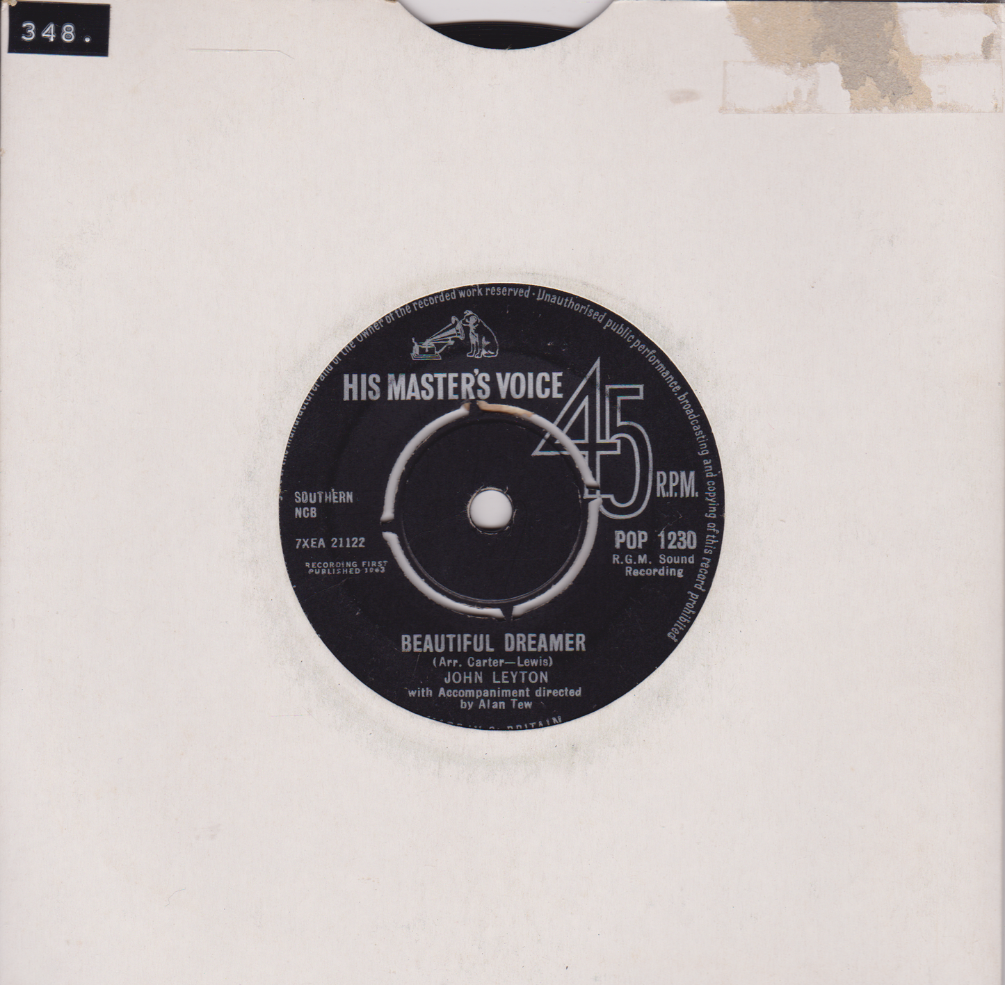 John Leyton - Beautiful Dreamer (HMV 1963) 7" vinyl single VG/-