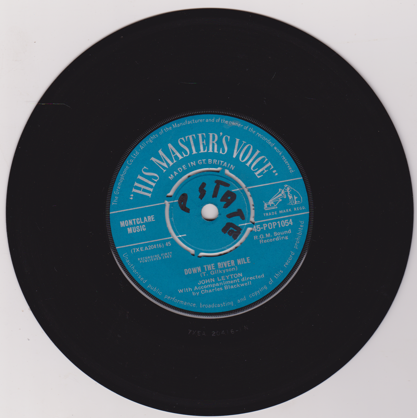 John Leyton - Down The River Nile (HMV 1962) 7" vinyl single VG/-