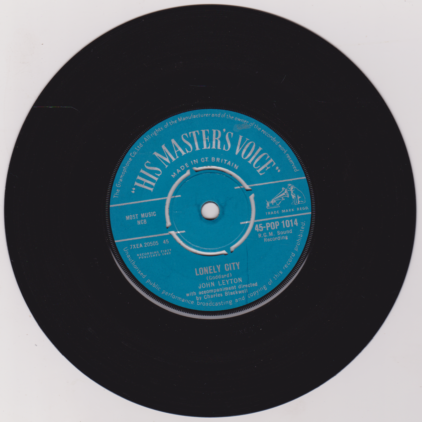 John Leyton - Lonely City (HMV 1962) 7" vinyl single VG/-