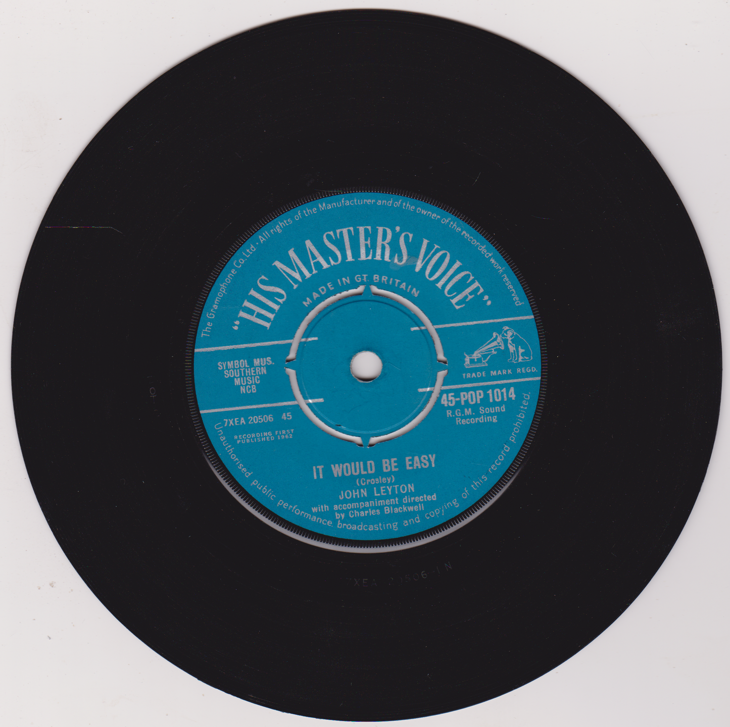 John Leyton - Lonely City (HMV 1962) 7" vinyl single VG/-