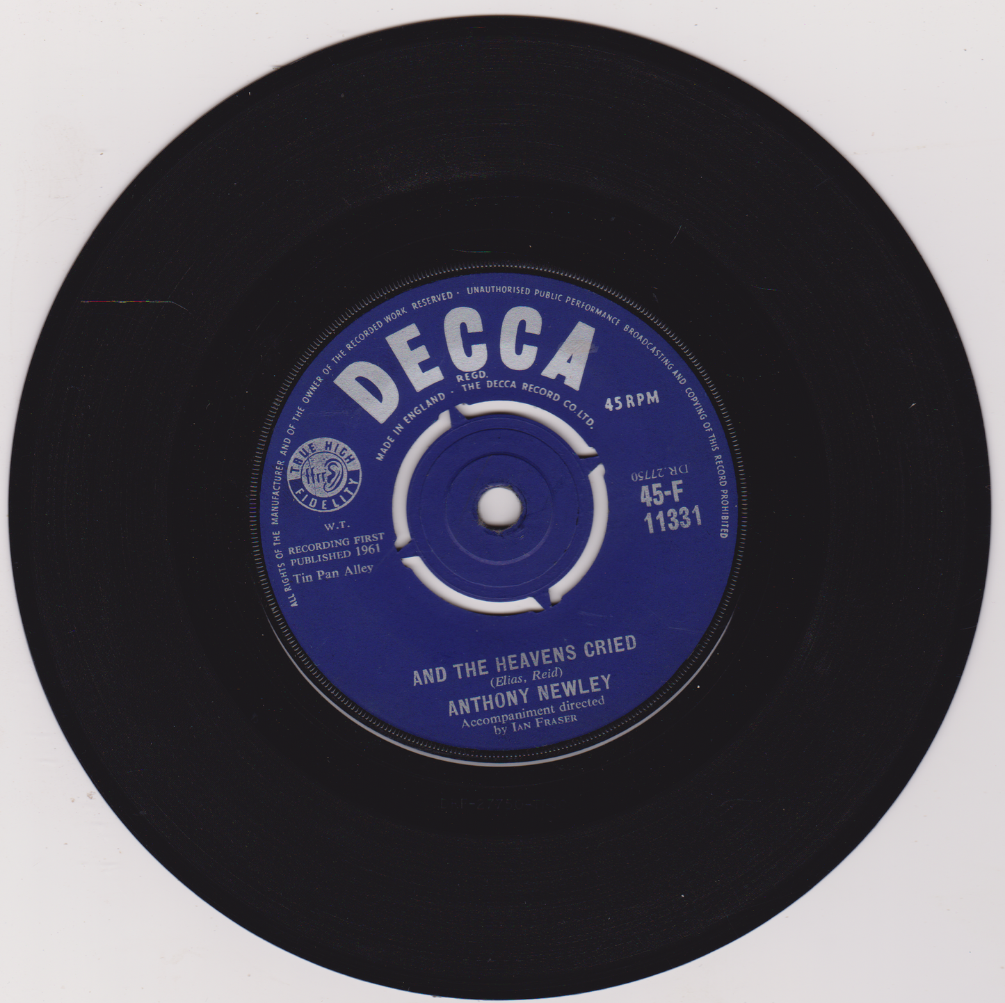 Anthony Newley - And The Heavens Cried (Decca 1961) 7" vinyl single VG/-