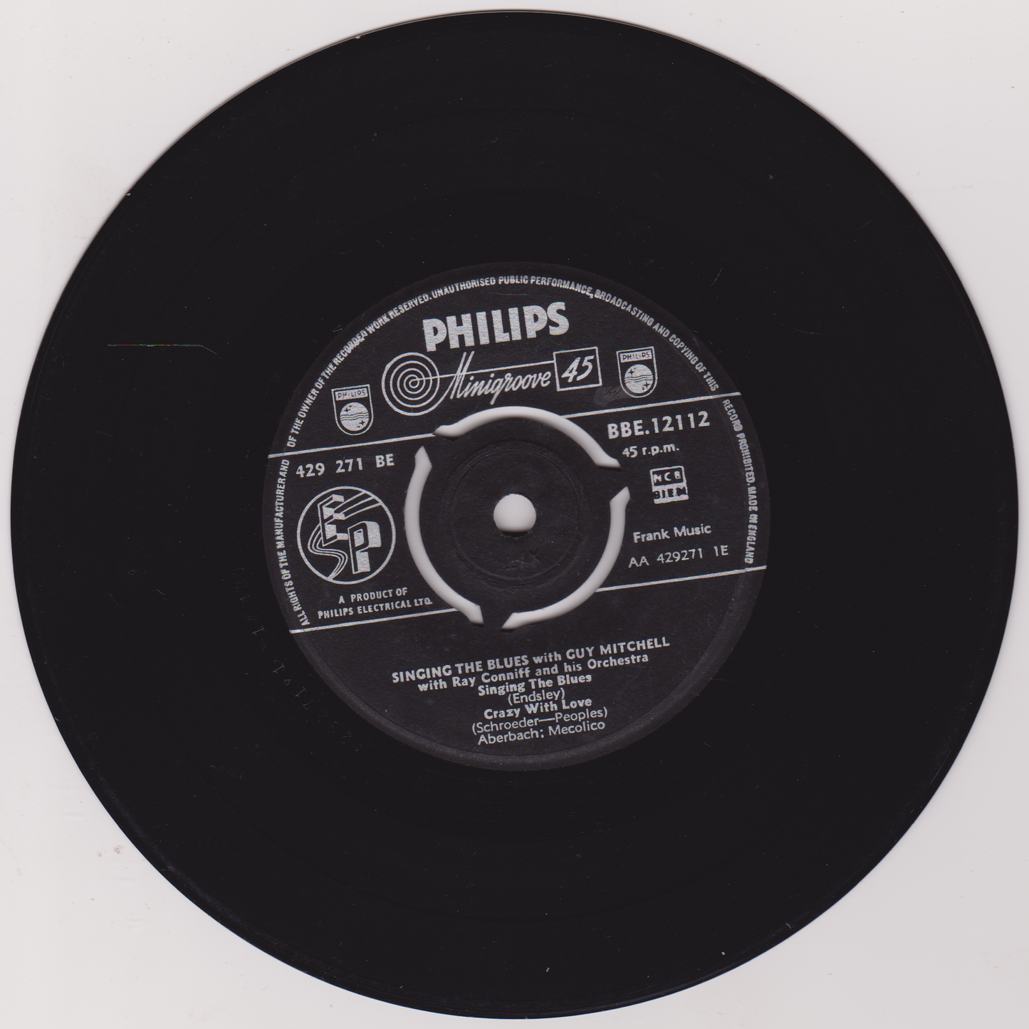 Guy Mitchell – Singing The Blues With (Philips 1956) 7" vinyl EP VG/-