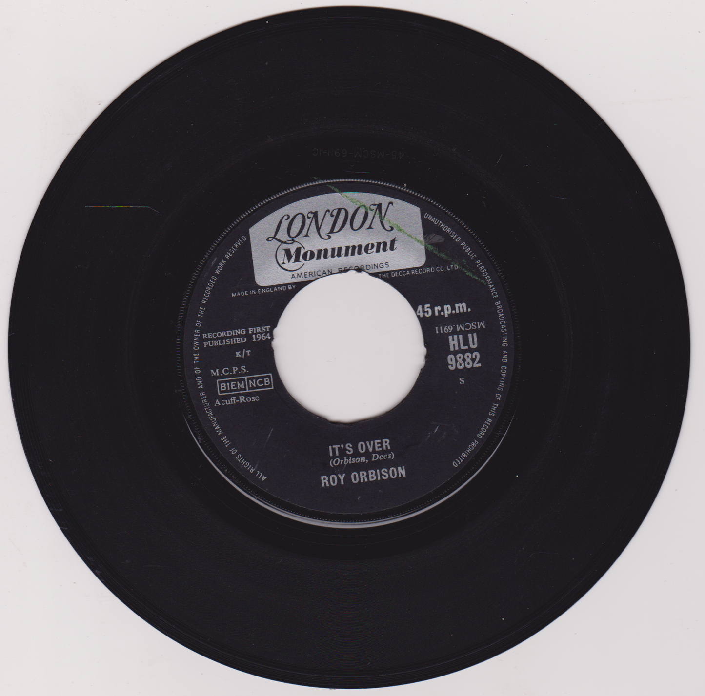 Roy Orbison - It's Over (London 1964) 7" vinyl single VG/- jukebox centre
