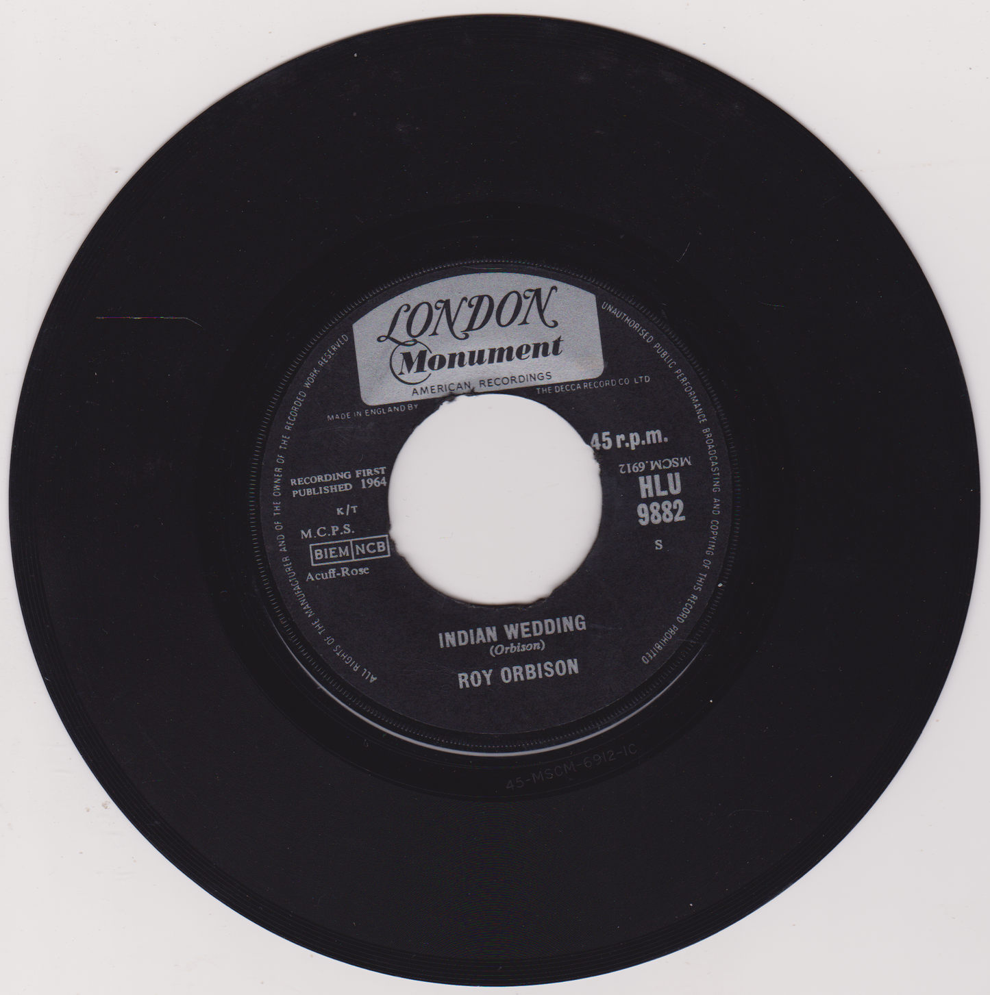 Roy Orbison - It's Over (London 1964) 7" vinyl single VG/- jukebox centre
