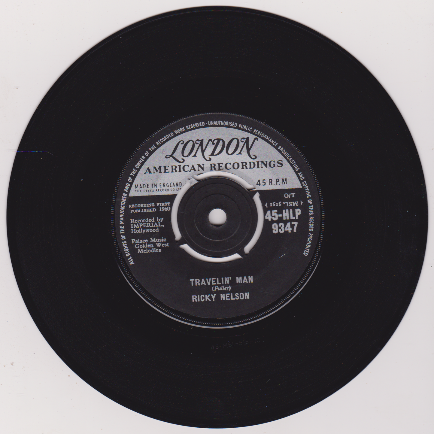 Ricky Nelson – Hello Marylou Goodbye Heart (London 1961) 7" vinyl single VG/-