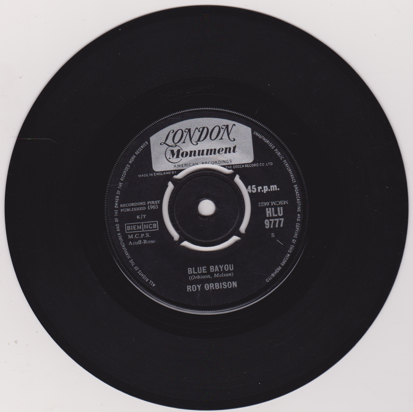 Roy Orbison - Blue Bayou (London 1963) 7" vinyl single VG/-