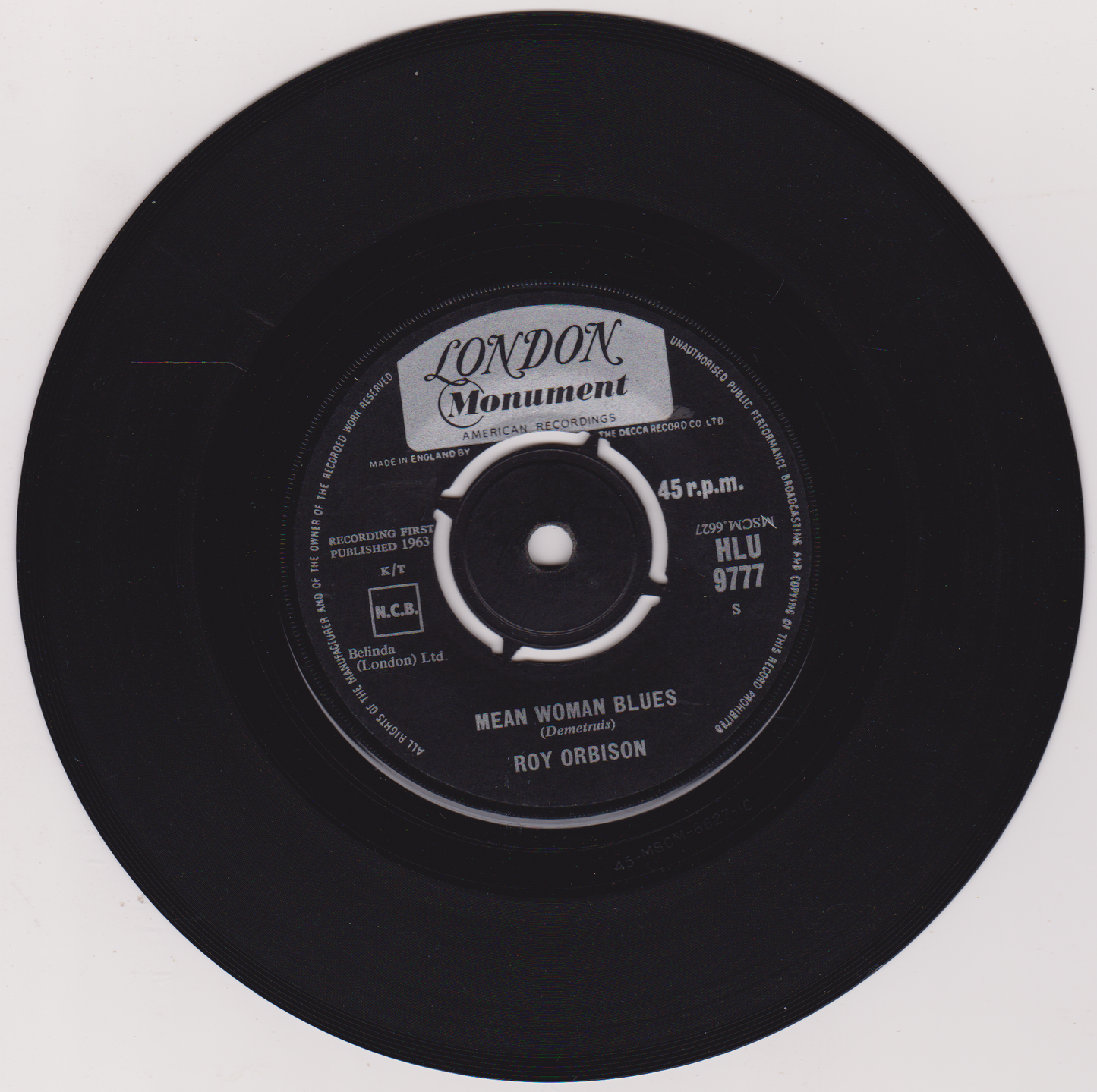 Roy Orbison - Blue Bayou (London 1963) 7" vinyl single VG/-