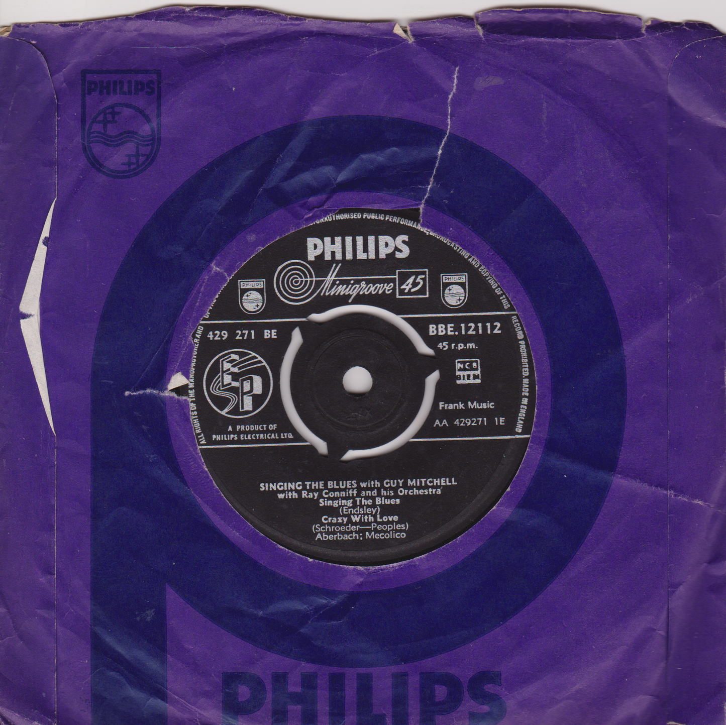 Guy Mitchell – Singing The Blues With (Philips 1956) 7" vinyl EP VG/-