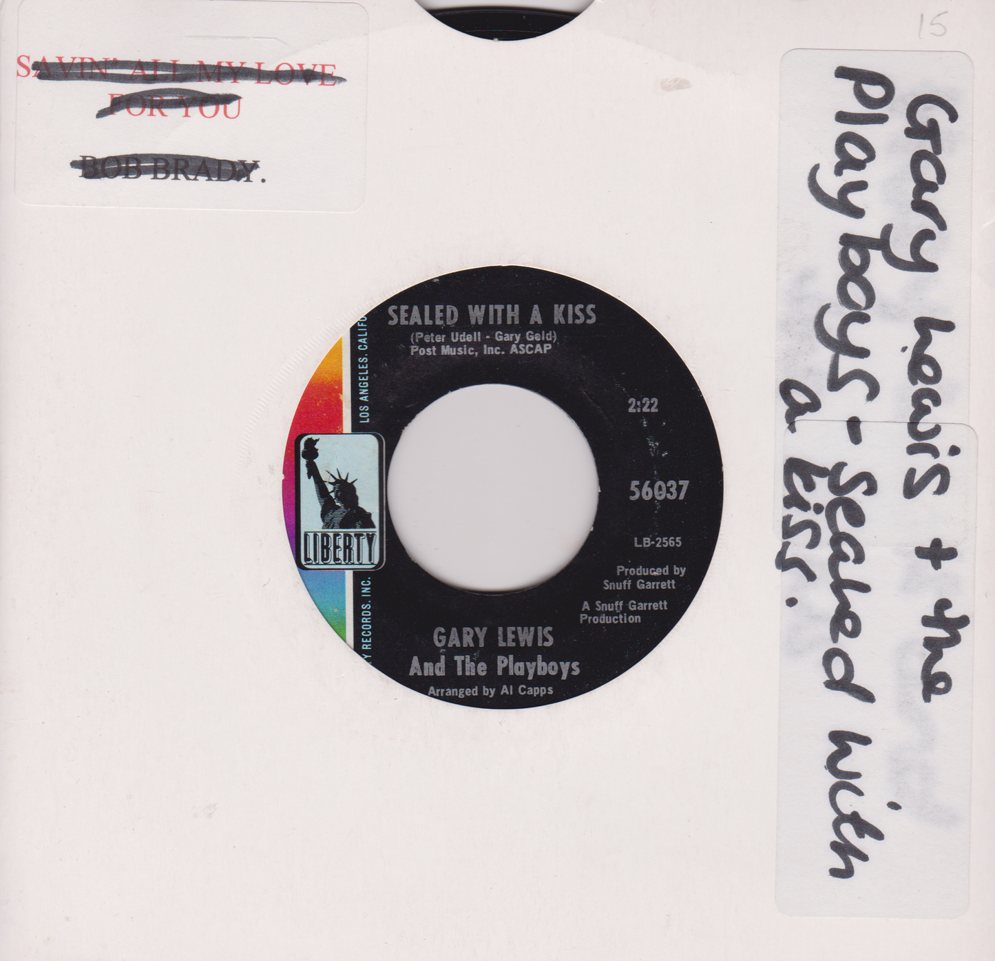 Gary Lewis And The Playboys – Sealed With A Kiss (Liberty 1968) 7" US vinyl single VG/- jukebox