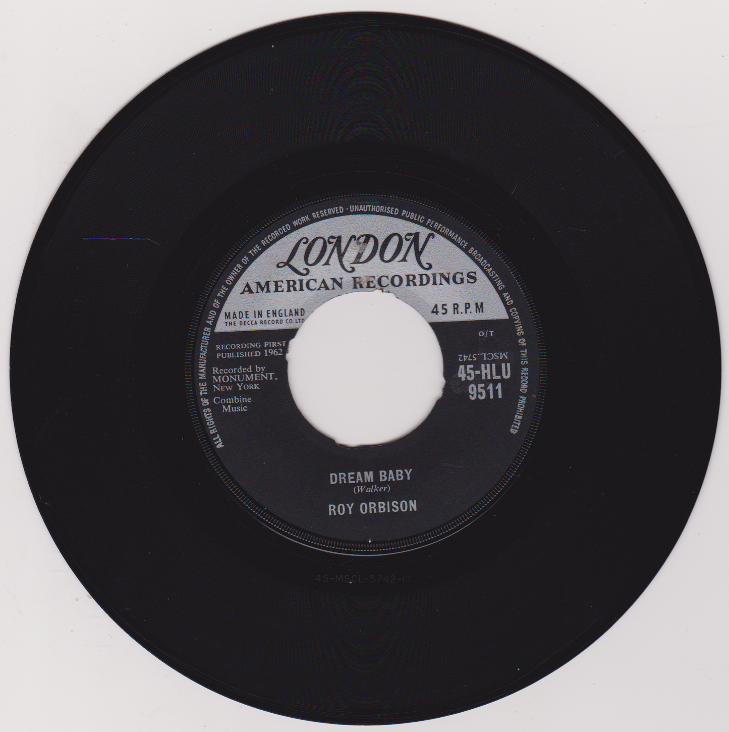 Roy Orbison - Dream Baby (London 1962) 7" vinyl single VG/- jukebox centre