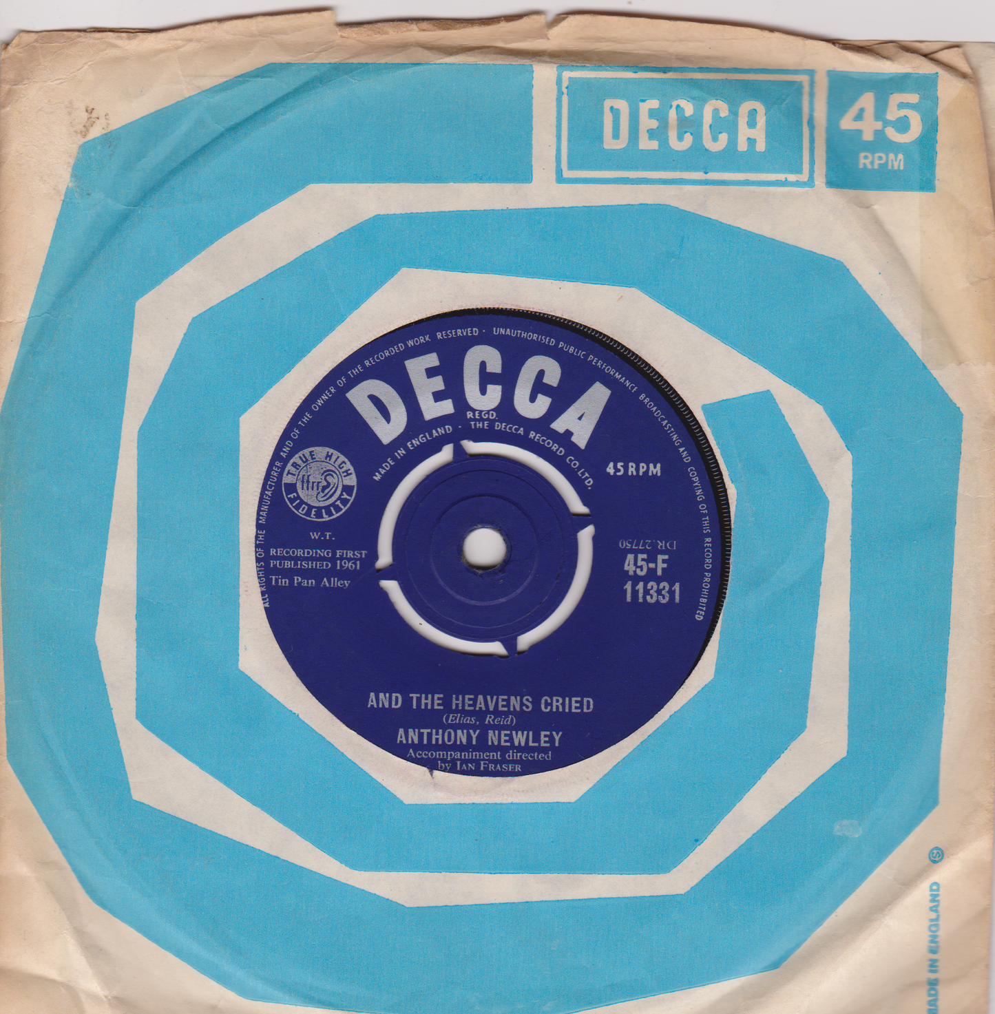 Anthony Newley - And The Heavens Cried (Decca 1961) 7" vinyl single VG/-