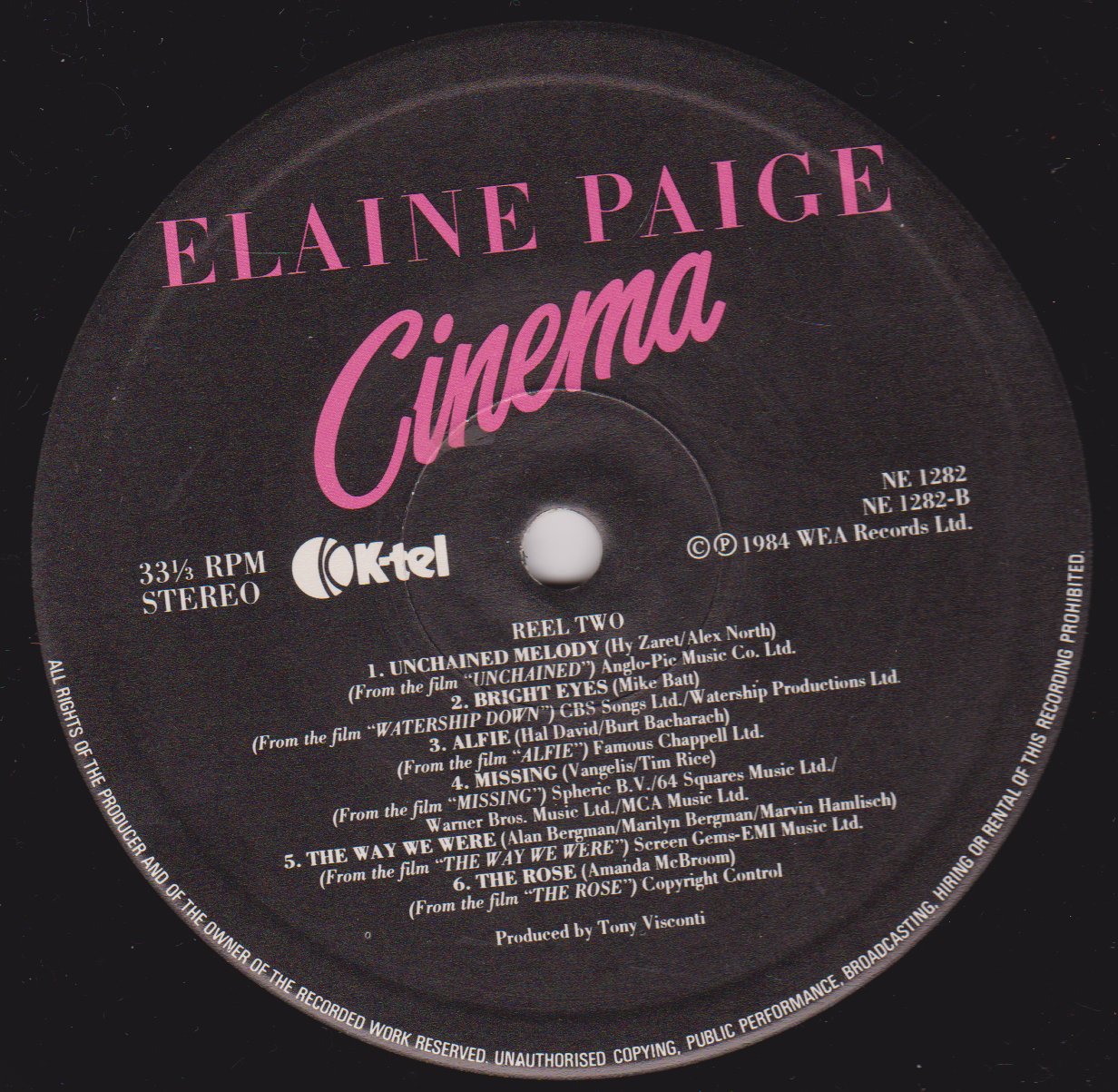 Elaine Paige – Cinema (K-Tel 1984) 12" vinyl LP VG/VG