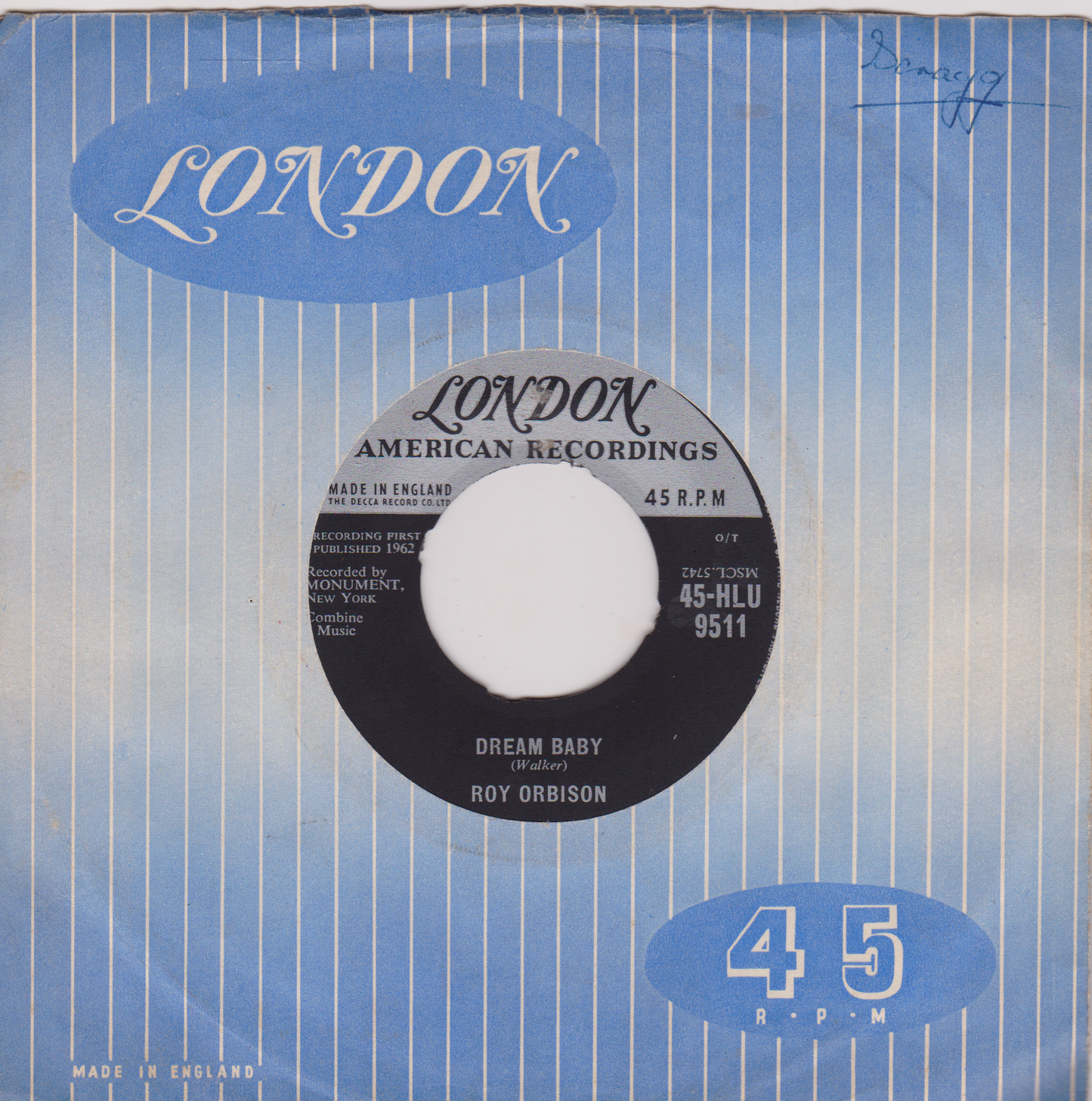 Roy Orbison - Dream Baby (London 1962) 7" vinyl single VG/- jukebox centre